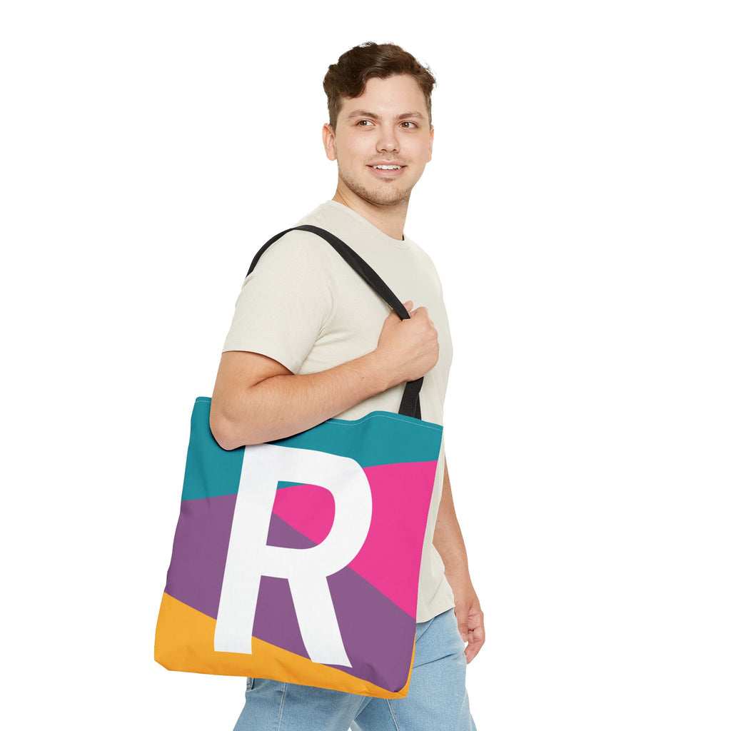 Monogram 'R' Colorblock Tote Bag — Personalized Initial R Shoulder Tote