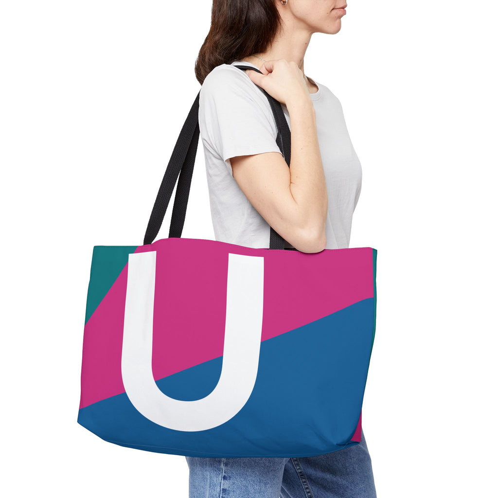 Personalized 'U' Colorblock Tote Bag — Monogram Weekender Tote