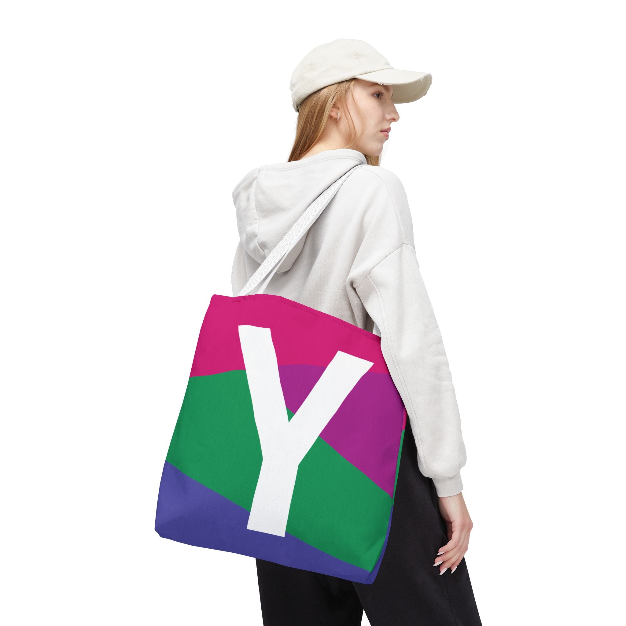 Monogram 'Y' Colorblock Tote Bag — Personalized Initial Y Shoulder Tote