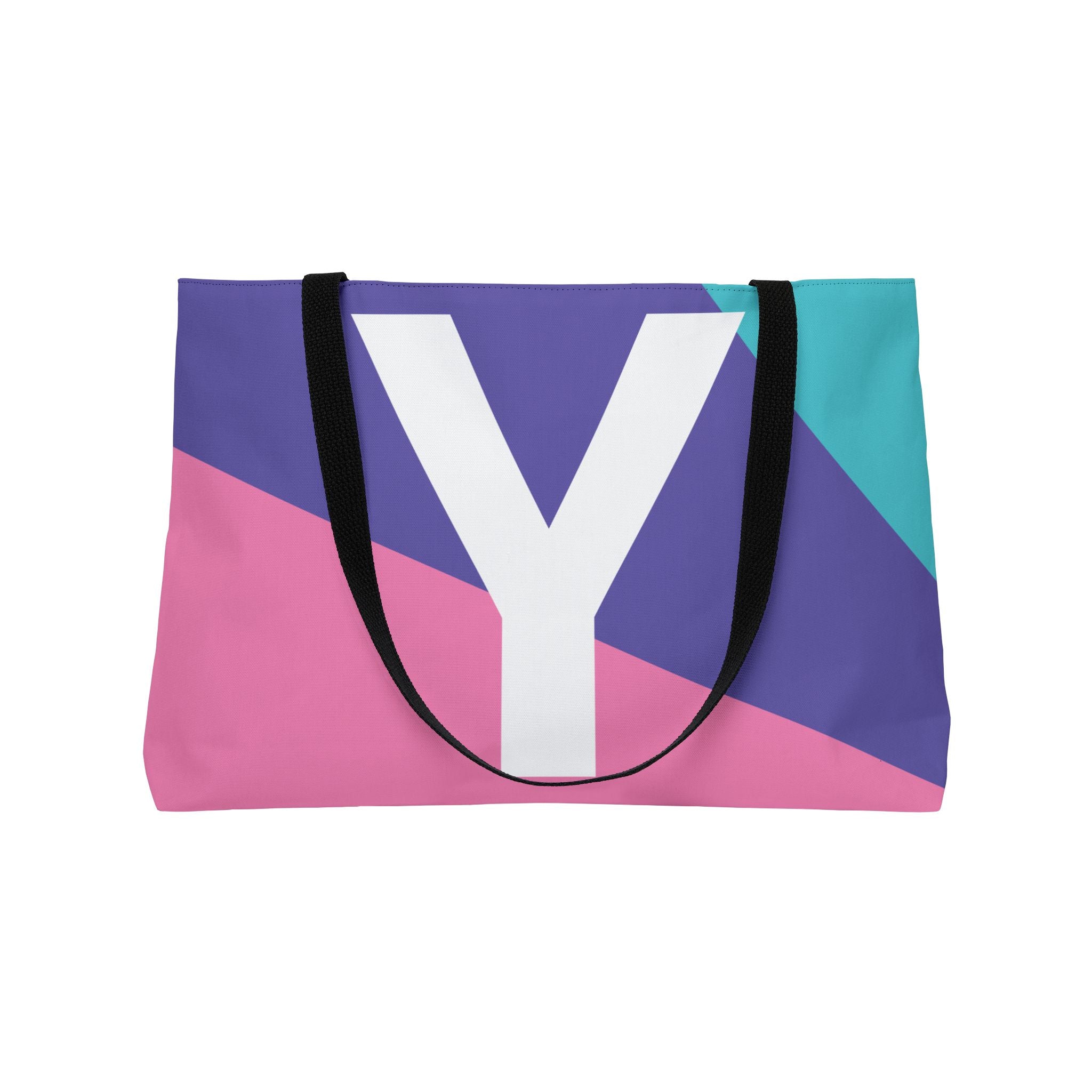 Personalized 'Y' Colorblock Tote Bag — Monogram Weekender Tote