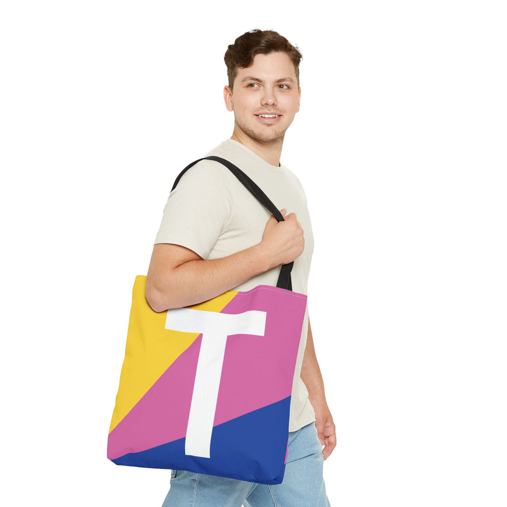 Monogram 'T' Colorblock Tote Bag — Personalized Initial T Shoulder Tote