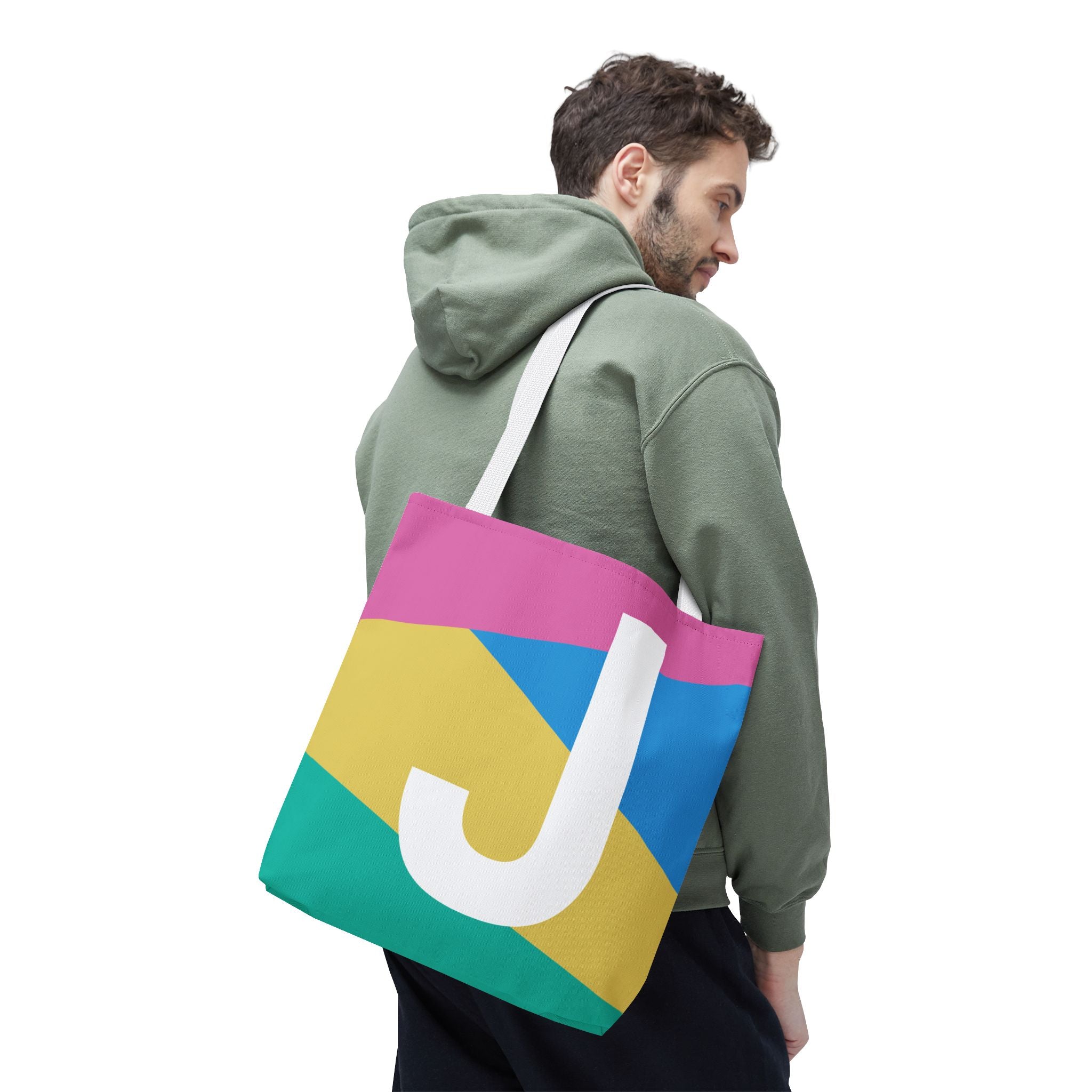 Monogram 'J' Colorblock Tote Bag — Personalized Initial J Shoulder Tote