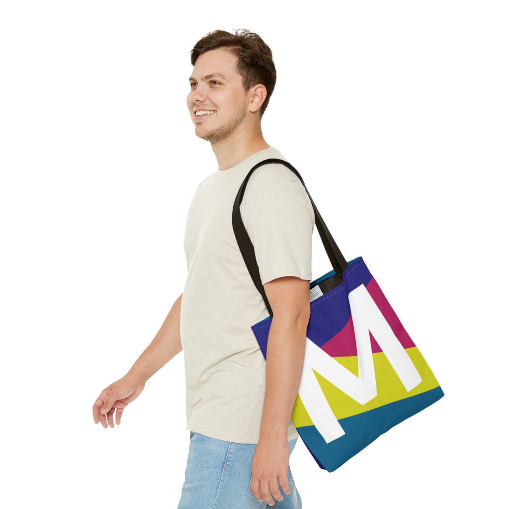 Monogram 'M' Colorblock Tote Bag — Personalized Initial M Shoulder Tote