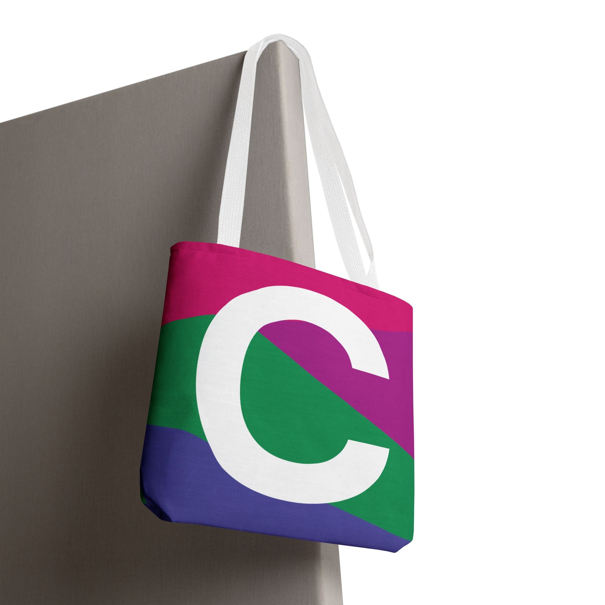Monogram 'C' Colorblock Tote Bag — Personalized Initial C Shoulder Tote