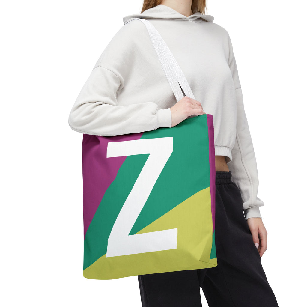 Monogram 'Z' Colorblock Tote Bag — Personalized Initial Z Shoulder Tote
