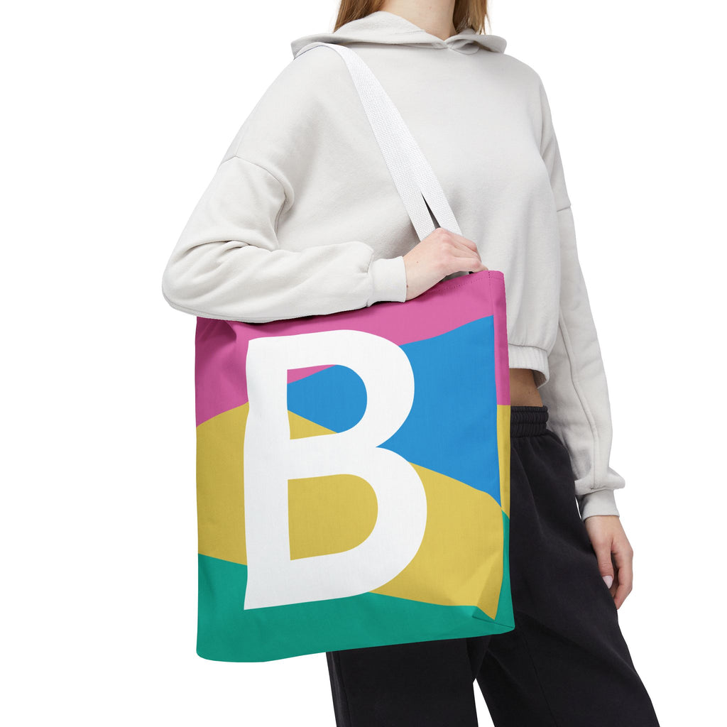 Monogram 'B' Colorblock Tote Bag — Personalized Initial B Shoulder Tote