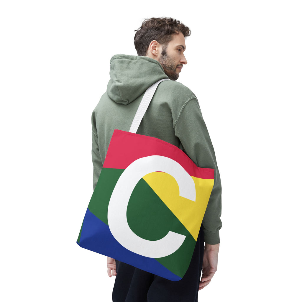 Monogram 'C' Colorblock Tote Bag — Personalized Initial C Shoulder Tote