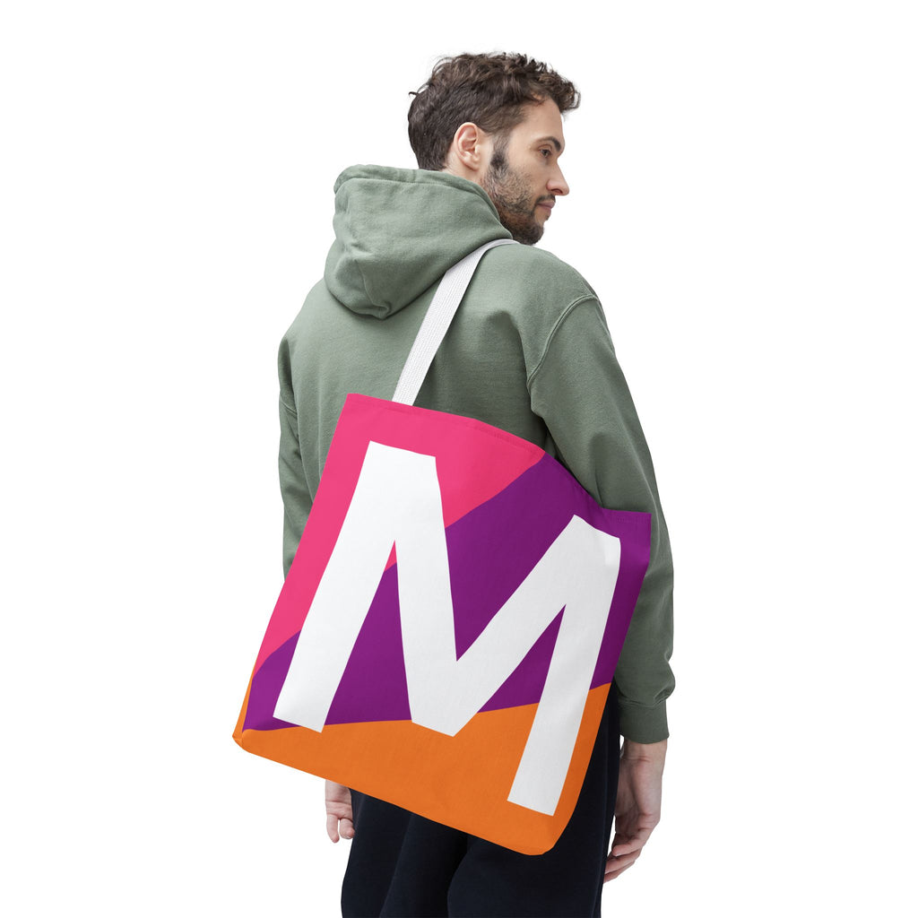 Monogram 'M' Colorblock Tote Bag — Personalized Initial M Shoulder Tote