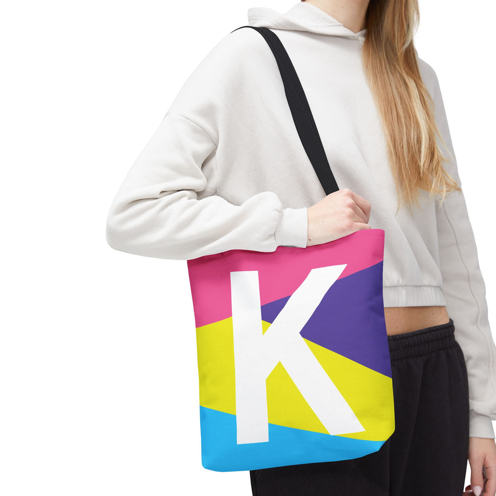 Monogram 'K' Colorblock Tote Bag — Personalized Initial K Shoulder Tote
