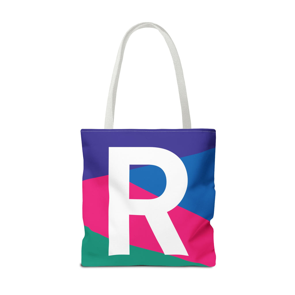 Monogram 'R' Colorblock Tote Bag — Personalized Initial R Shoulder Tote