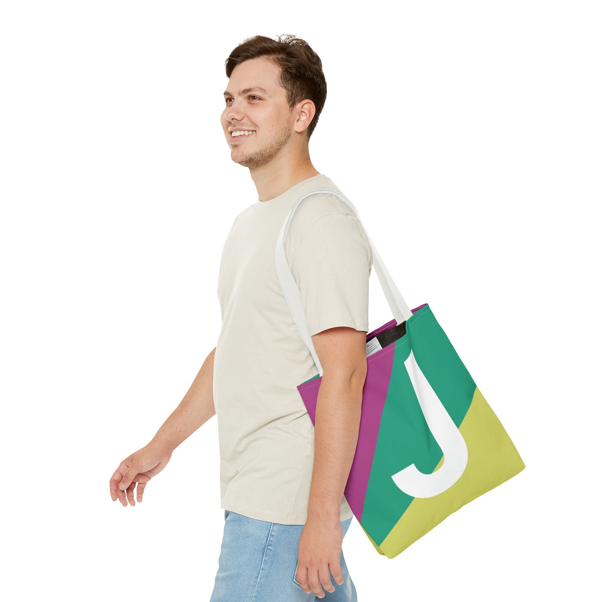 Monogram 'J' Colorblock Tote Bag — Personalized Initial J Shoulder Tote