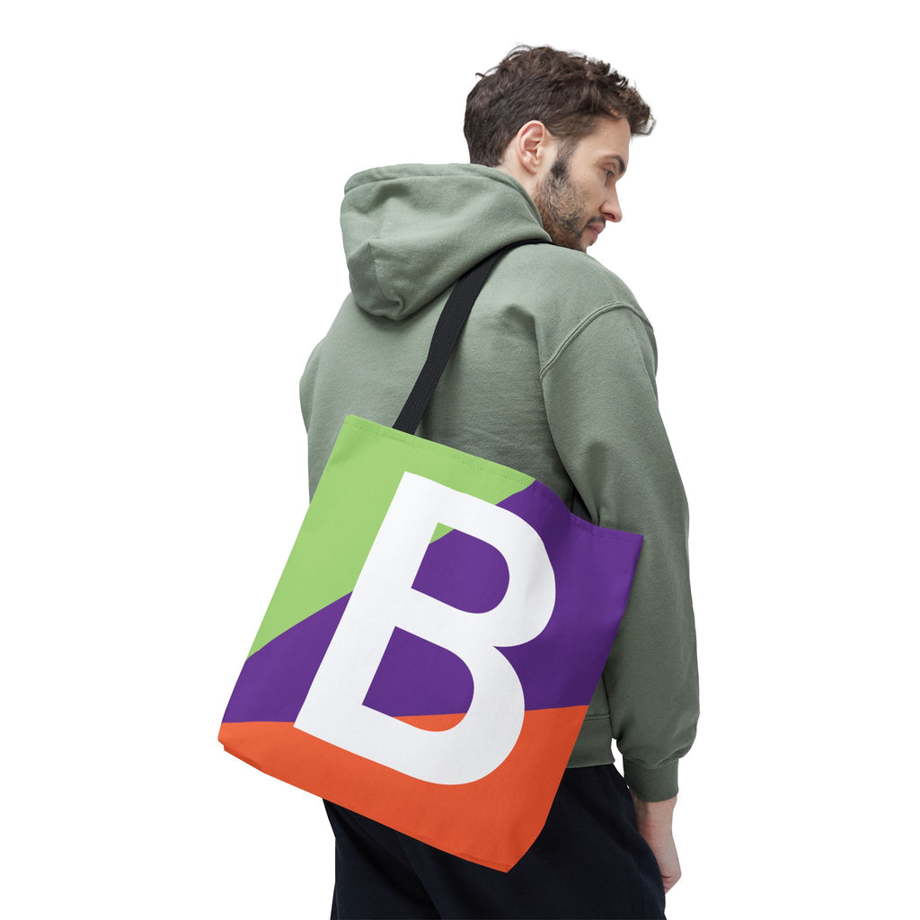 Monogram 'B' Colorblock Tote Bag — Personalized Initial B Shoulder Tote