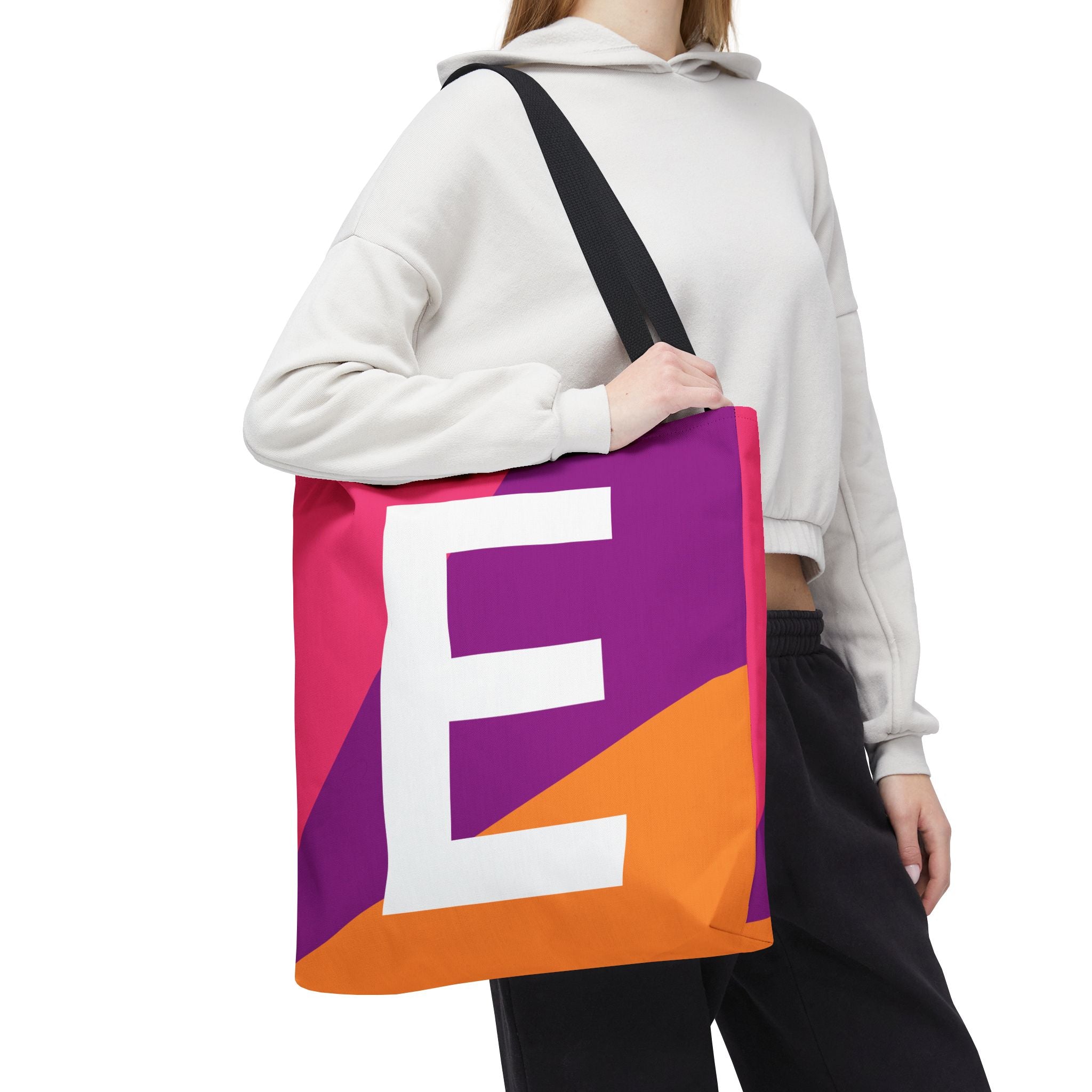 Monogram 'E' Colorblock Tote Bag — Personalized Initial E Shoulder Tote