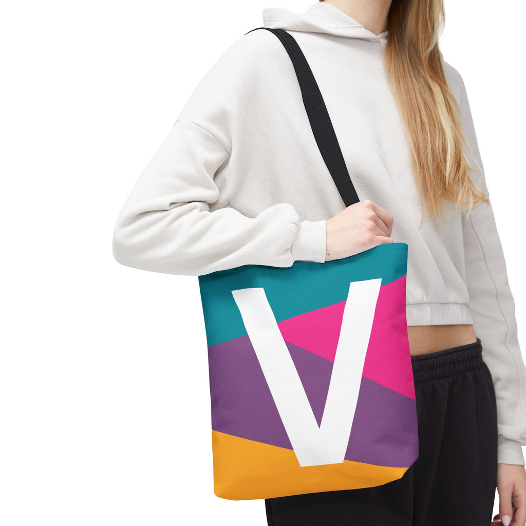 Monogram 'V' Colorblock Tote Bag — Personalized Initial V Shoulder Tote