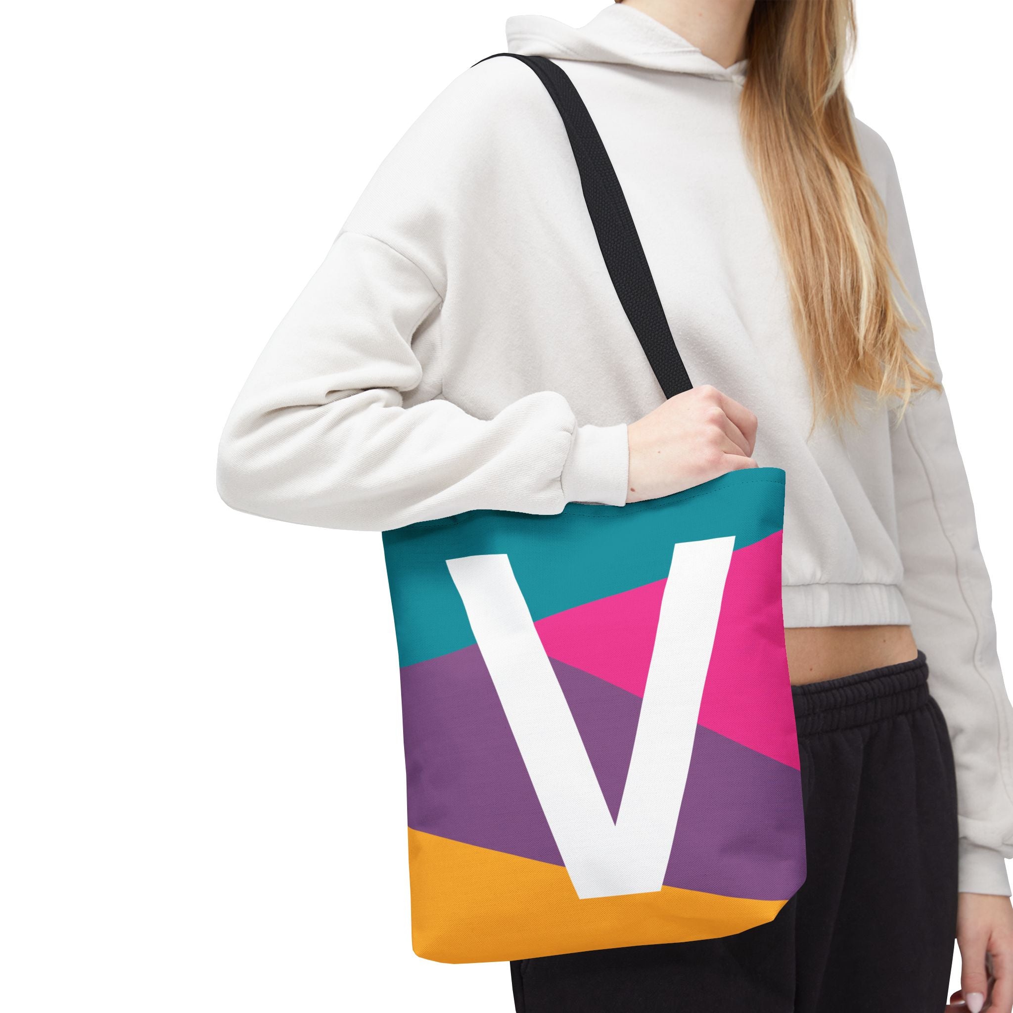 Monogram 'V' Colorblock Tote Bag — Personalized Initial V Shoulder Tote