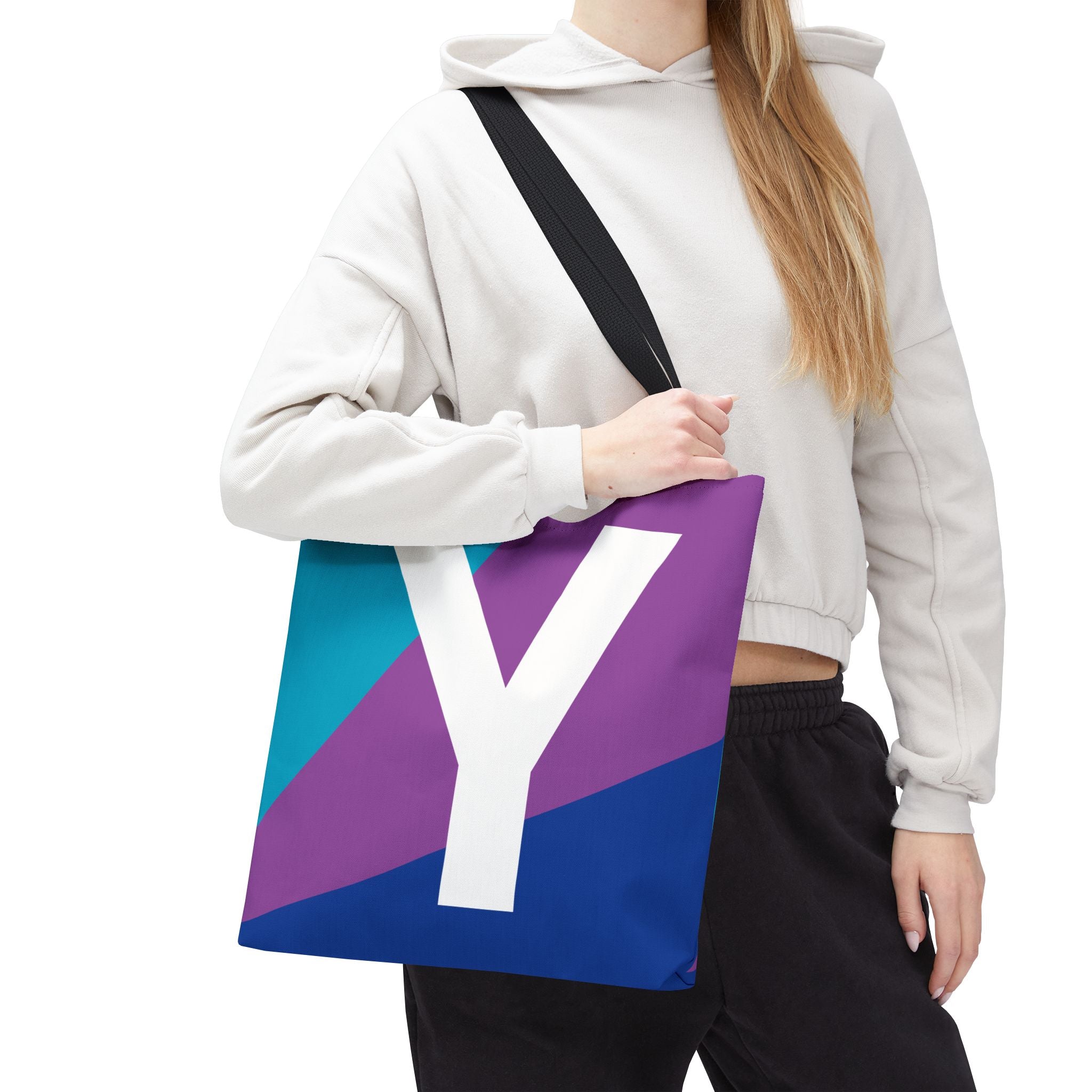 Monogram 'Y' Colorblock Tote Bag — Personalized Initial Y Shoulder Tote