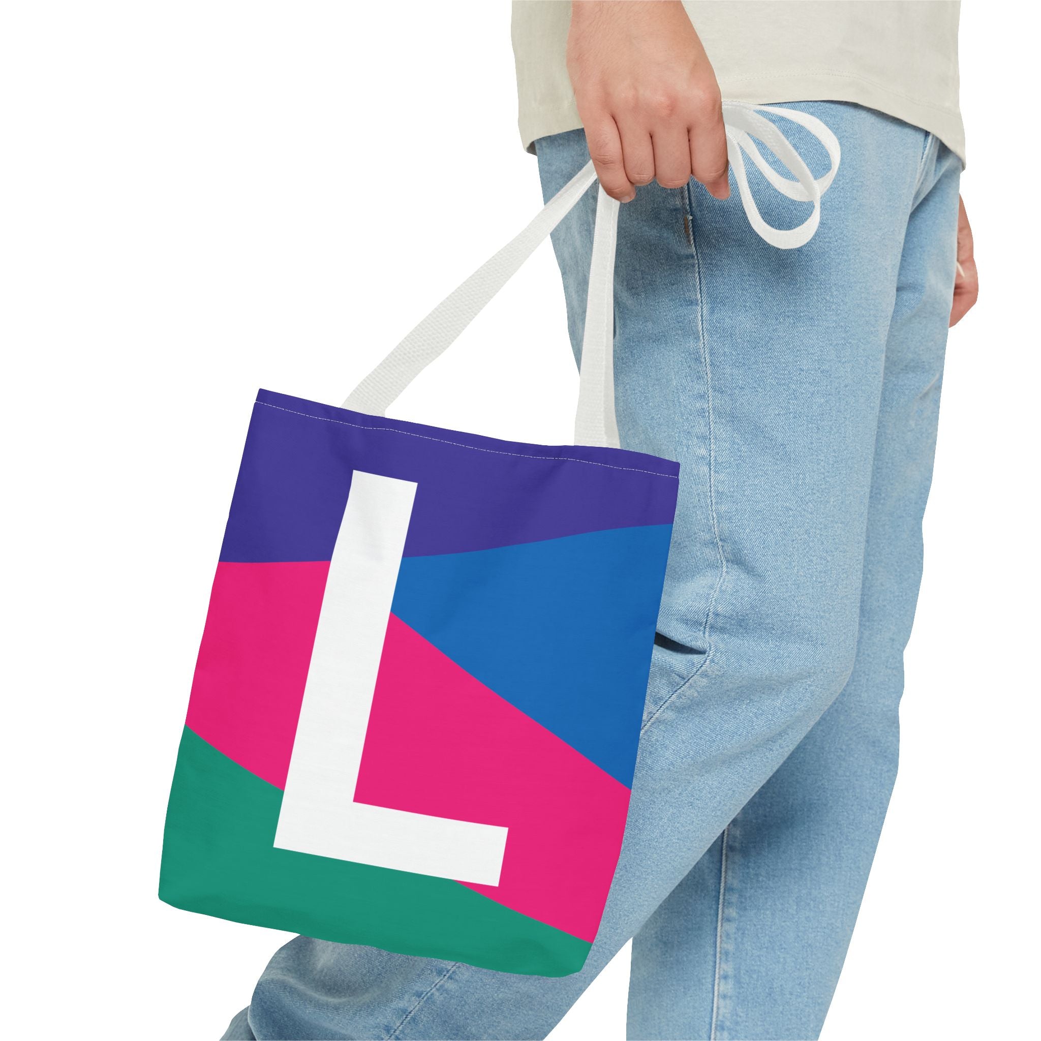 Monogram 'L' Colorblock Tote Bag — Personalized Initial L Shoulder Tote