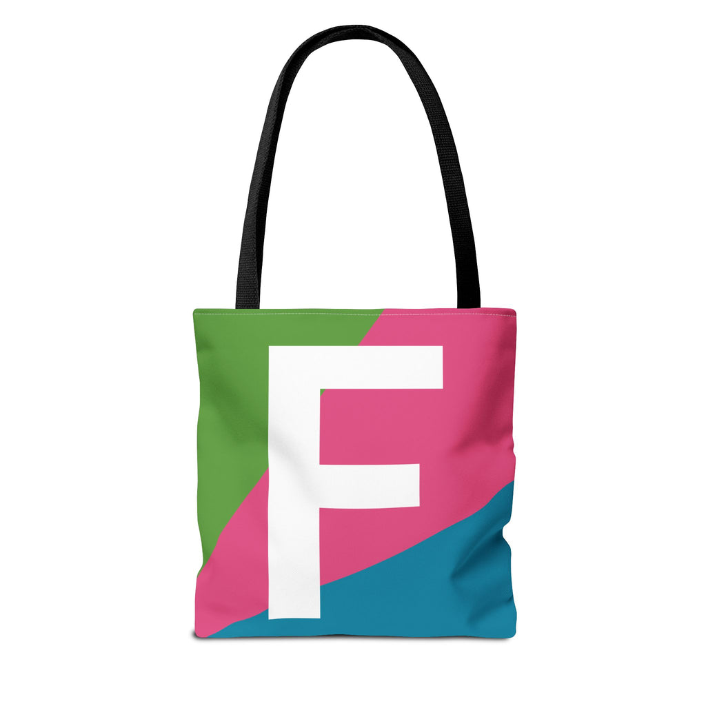 Monogram 'F' Colorblock Tote Bag — Personalized Initial F Shoulder Tote