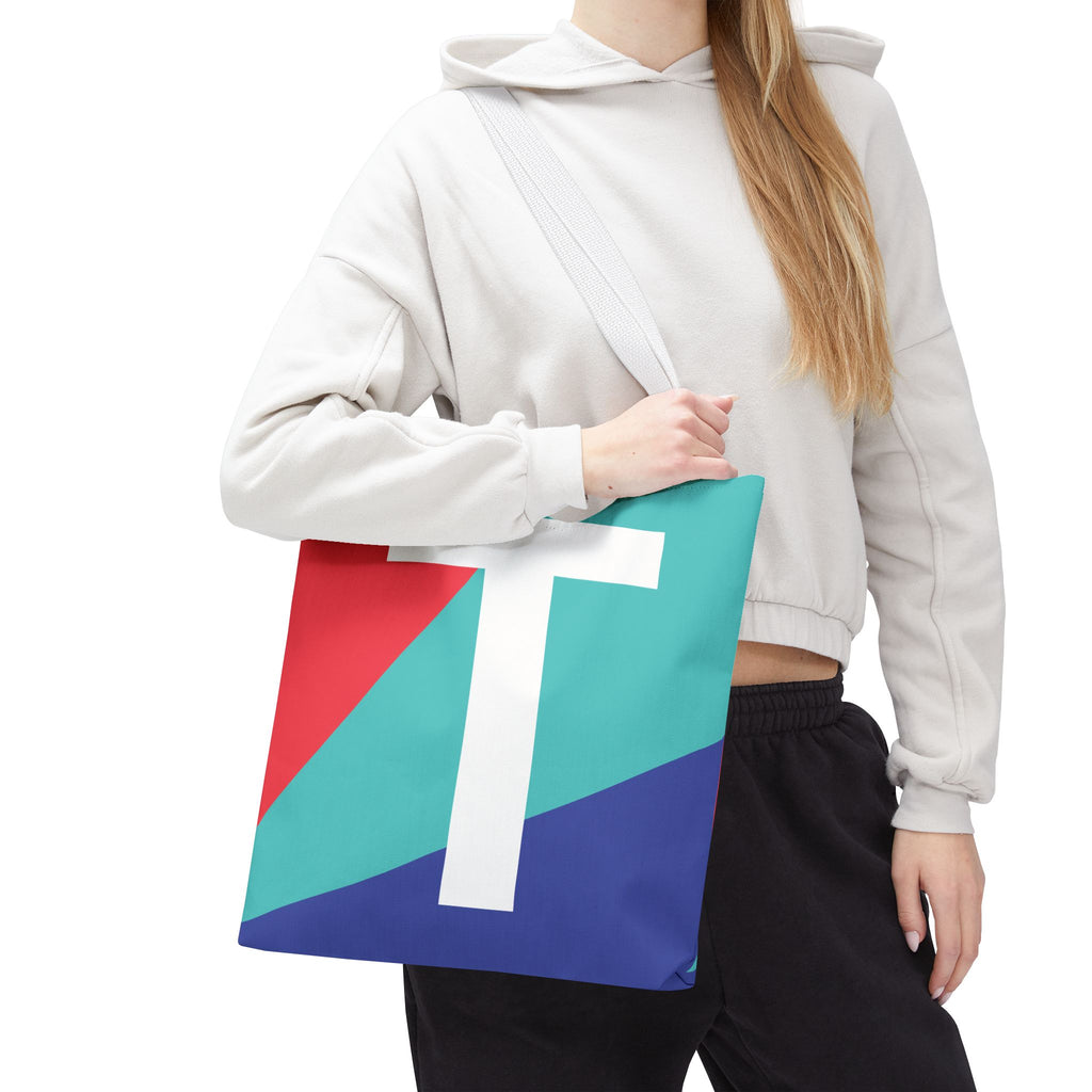 Monogram 'T' Colorblock Tote Bag — Personalized Initial T Shoulder Tote