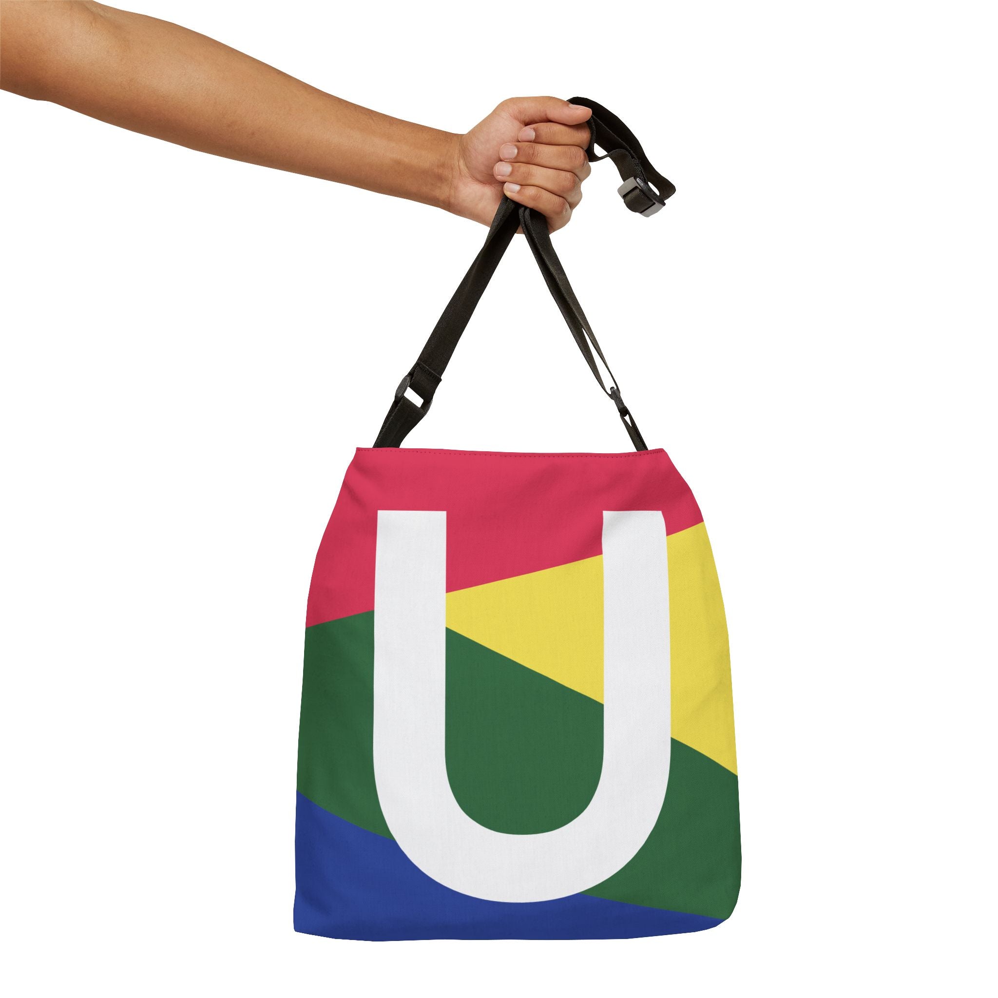 Initial Letter 'U' Colorblock Adjustable Tote Bag — Monogram Alphabet Shoulder Bag