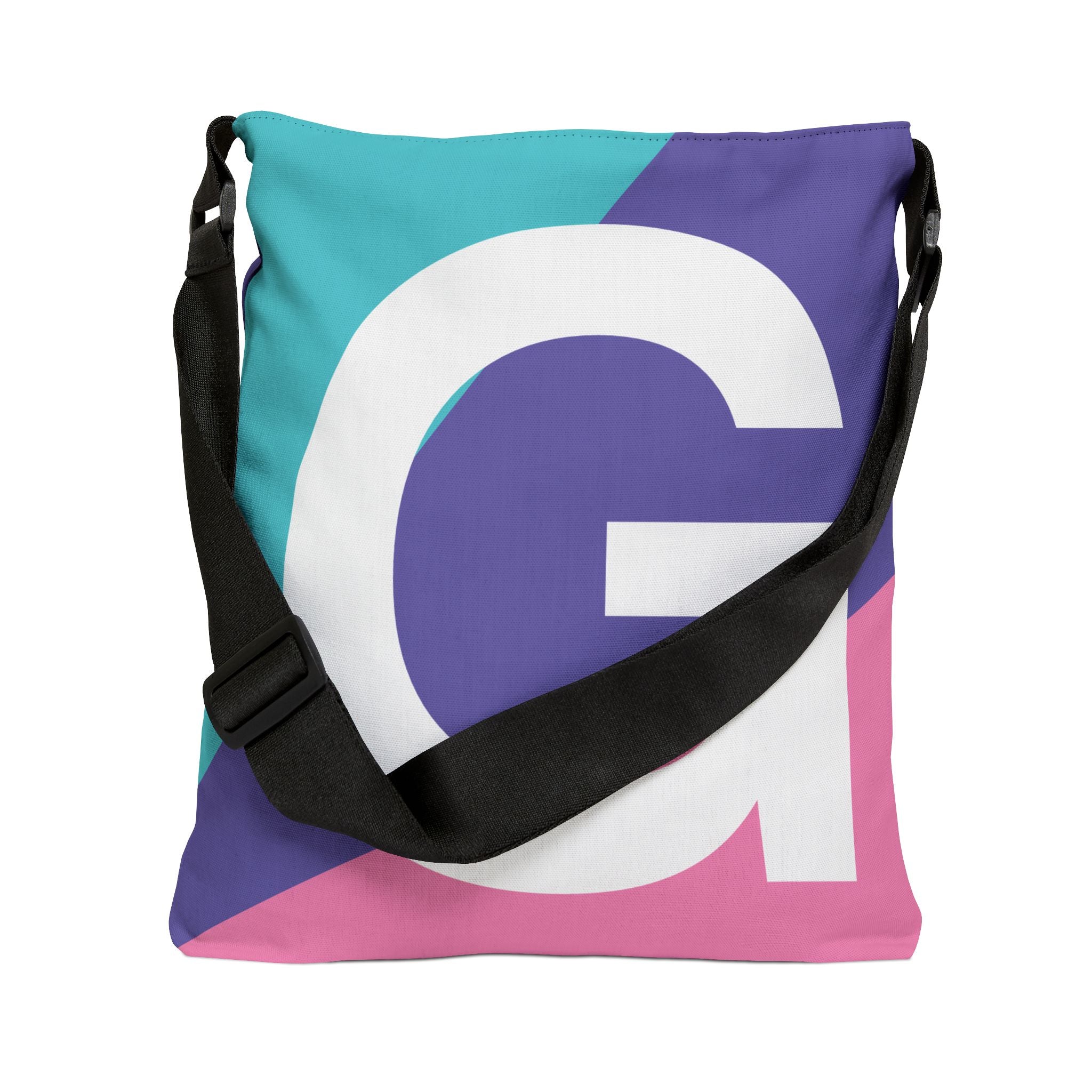 Initial Letter 'G' Colorblock Adjustable Tote Bag — Monogram Alphabet Shoulder Bag