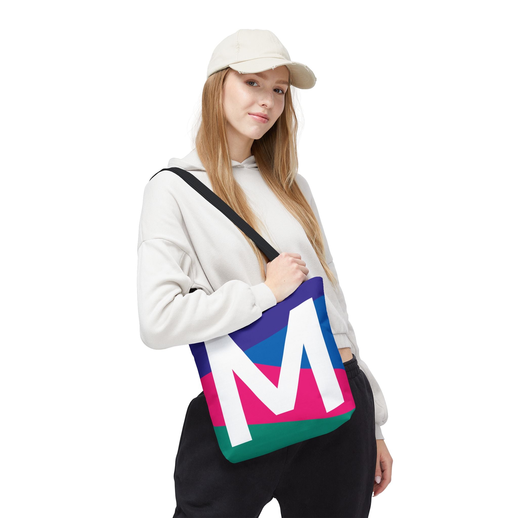 Monogram 'M' Colorblock Tote Bag — Personalized Initial M Shoulder Tote