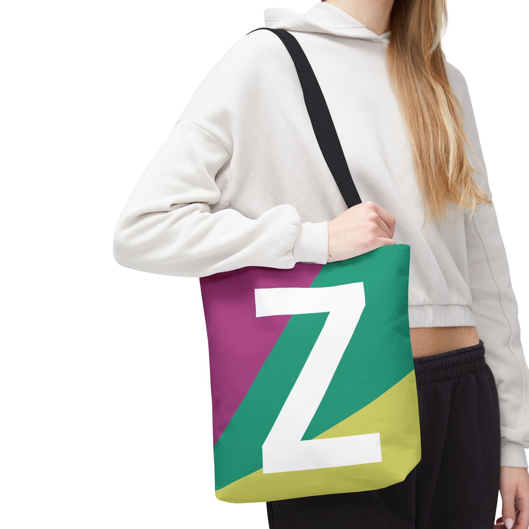 Monogram 'Z' Colorblock Tote Bag — Personalized Initial Z Shoulder Tote