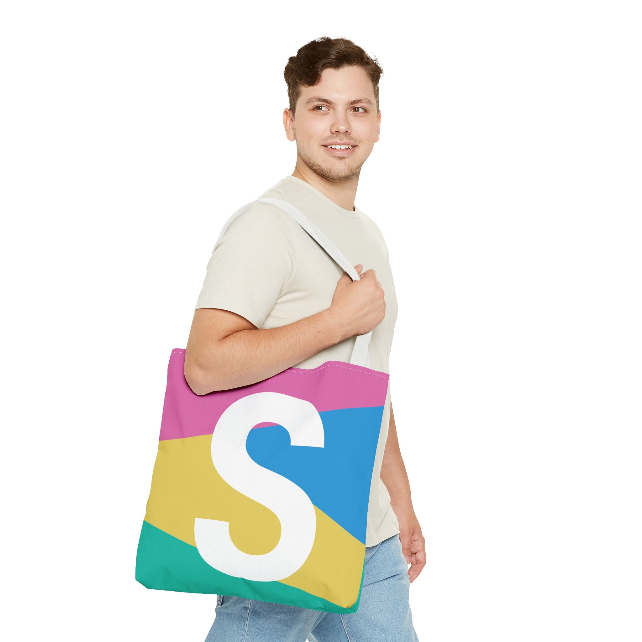 Monogram 'S' Colorblock Tote Bag — Personalized Initial S Shoulder Tote