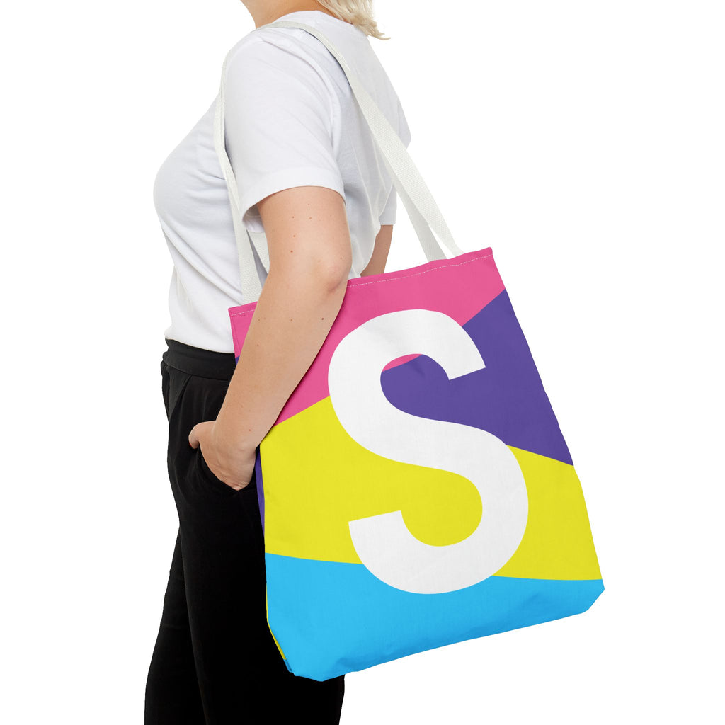 Monogram 'S' Colorblock Tote Bag — Personalized Initial S Shoulder Tote