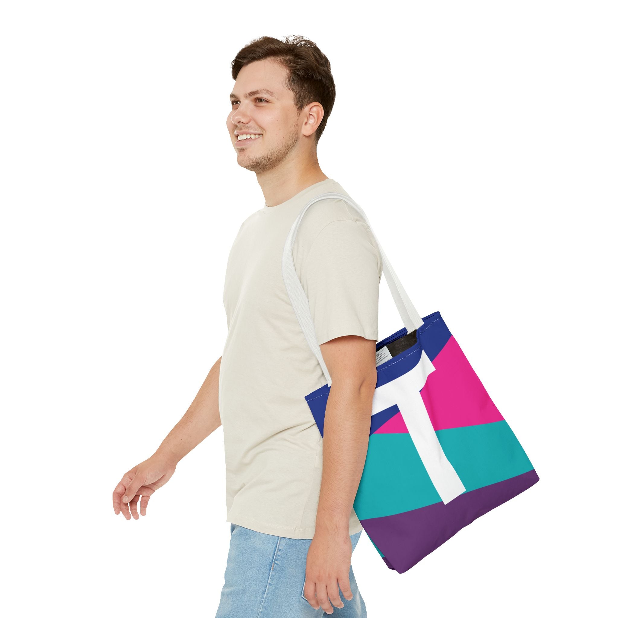 Monogram 'T' Colorblock Tote Bag — Personalized Initial T Shoulder Tote