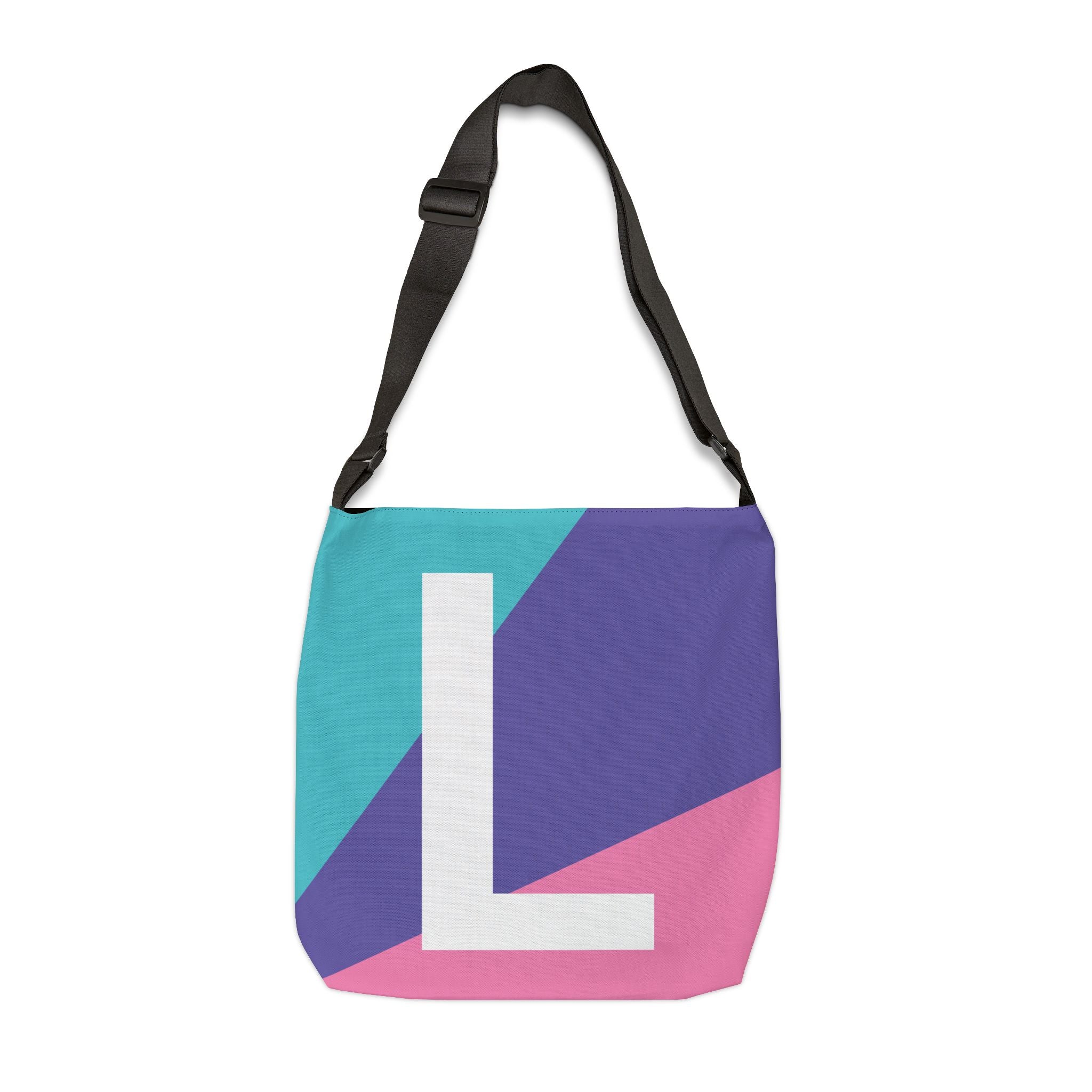 Initial Letter 'L' Colorblock Adjustable Tote Bag — Monogram Alphabet Shoulder Bag