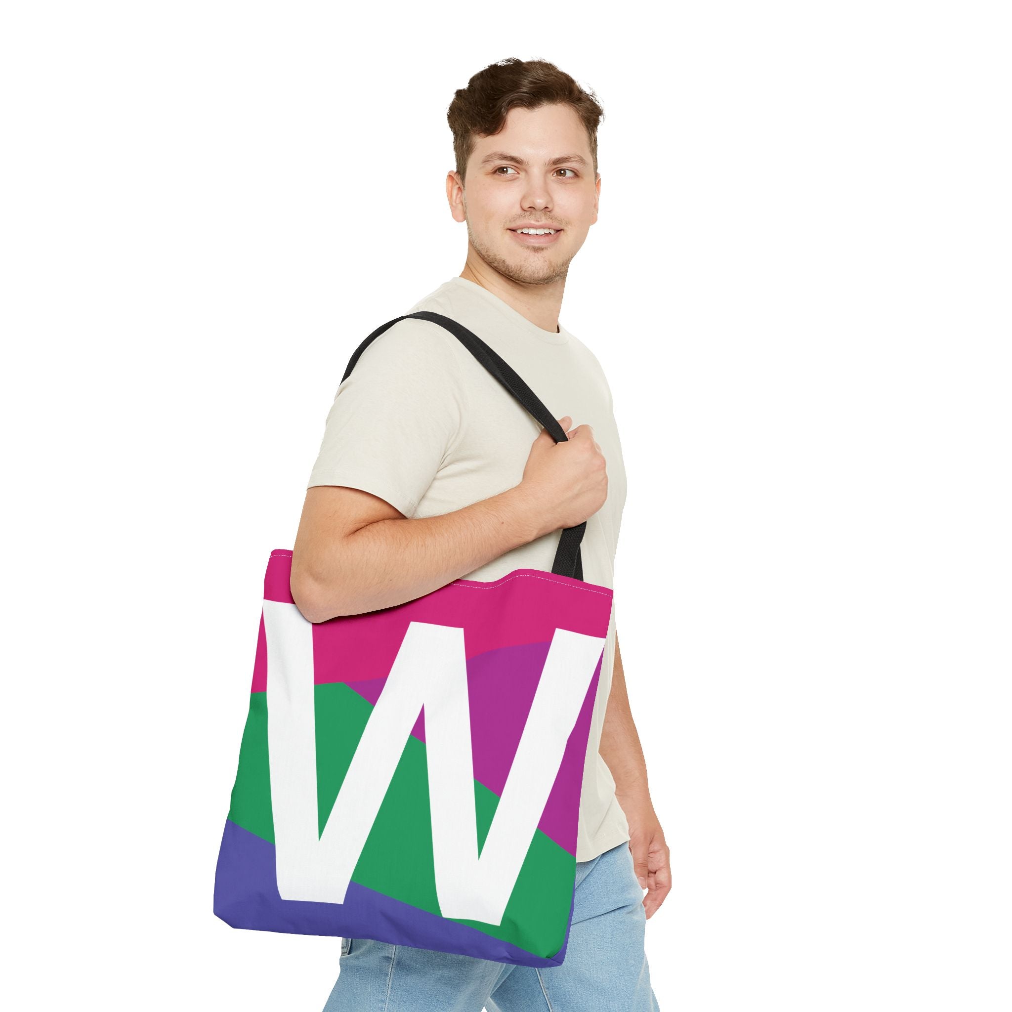 Monogram 'W' Colorblock Tote Bag — Personalized Initial W Shoulder Tote