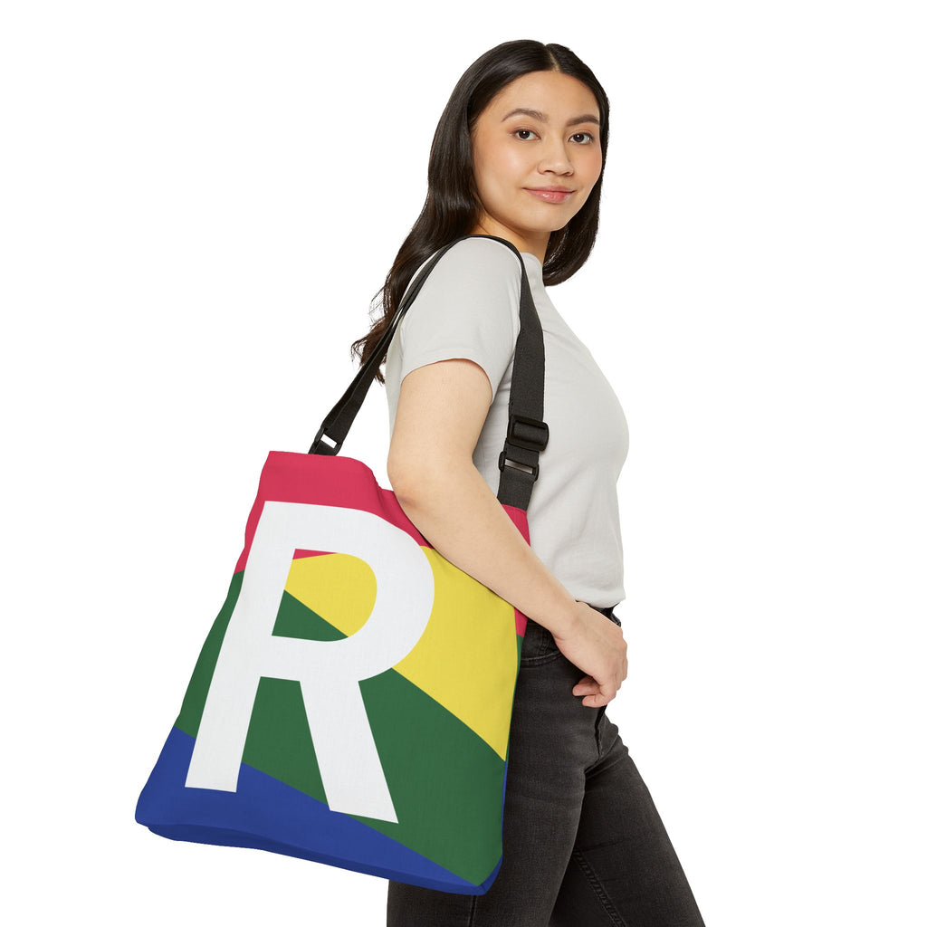 Initial Letter 'R' Colorblock Adjustable Tote Bag — Monogram Alphabet Shoulder Bag