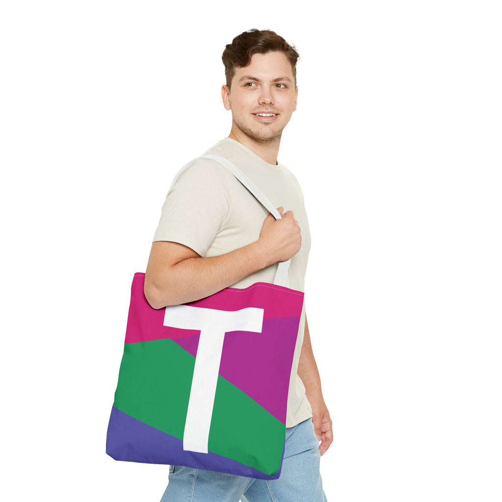 Monogram 'T' Colorblock Tote Bag — Personalized Initial T Shoulder Tote