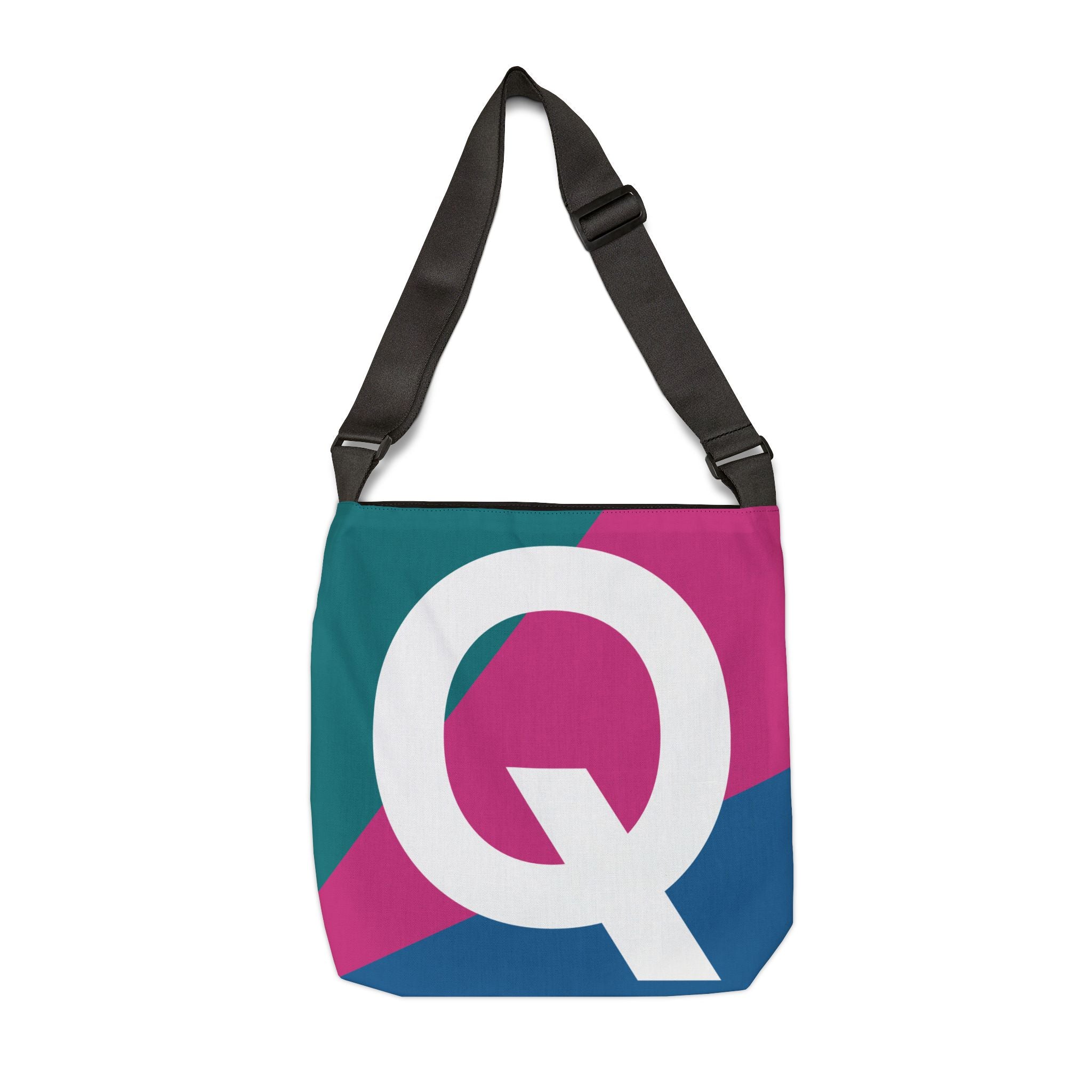 Initial Letter 'Q' Colorblock Adjustable Tote Bag — Monogram Alphabet Shoulder Bag