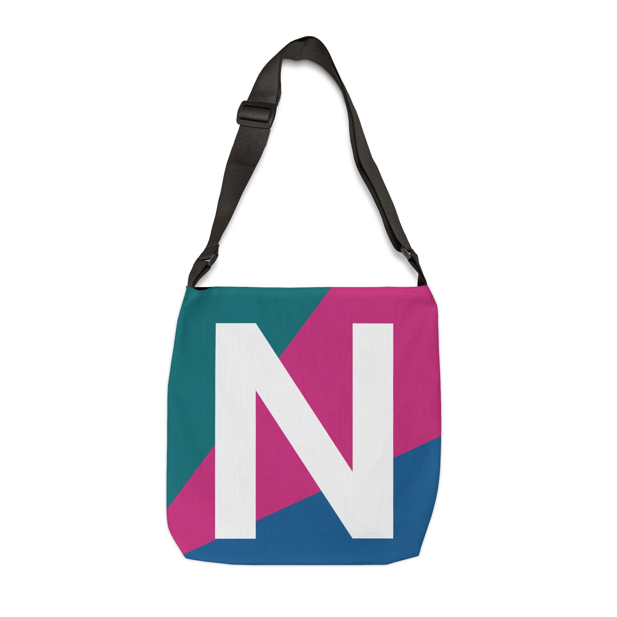 Initial Letter 'N' Colorblock Adjustable Tote Bag — Monogram Alphabet Shoulder Bag
