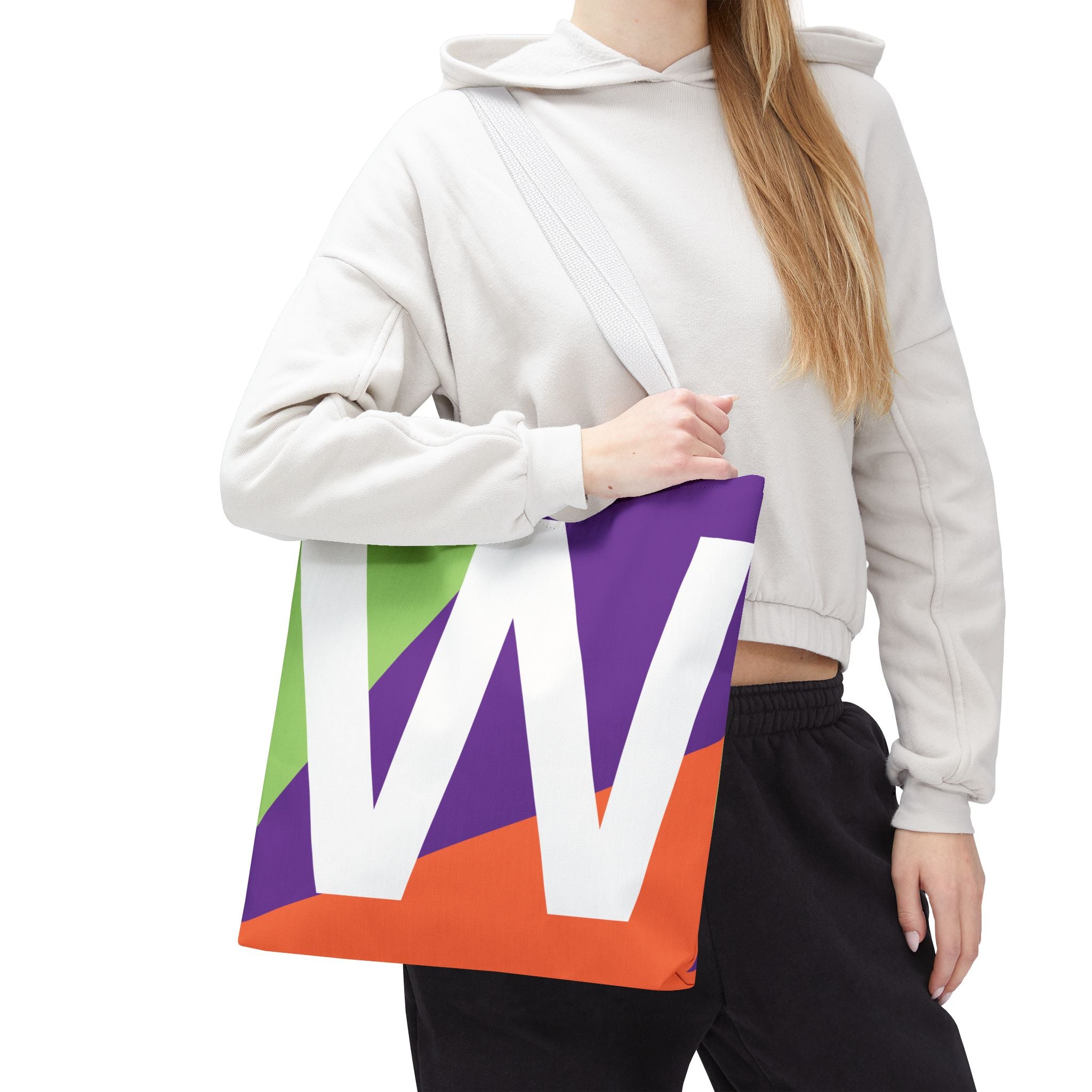 Monogram 'W' Colorblock Tote Bag — Personalized Initial W Shoulder Tote