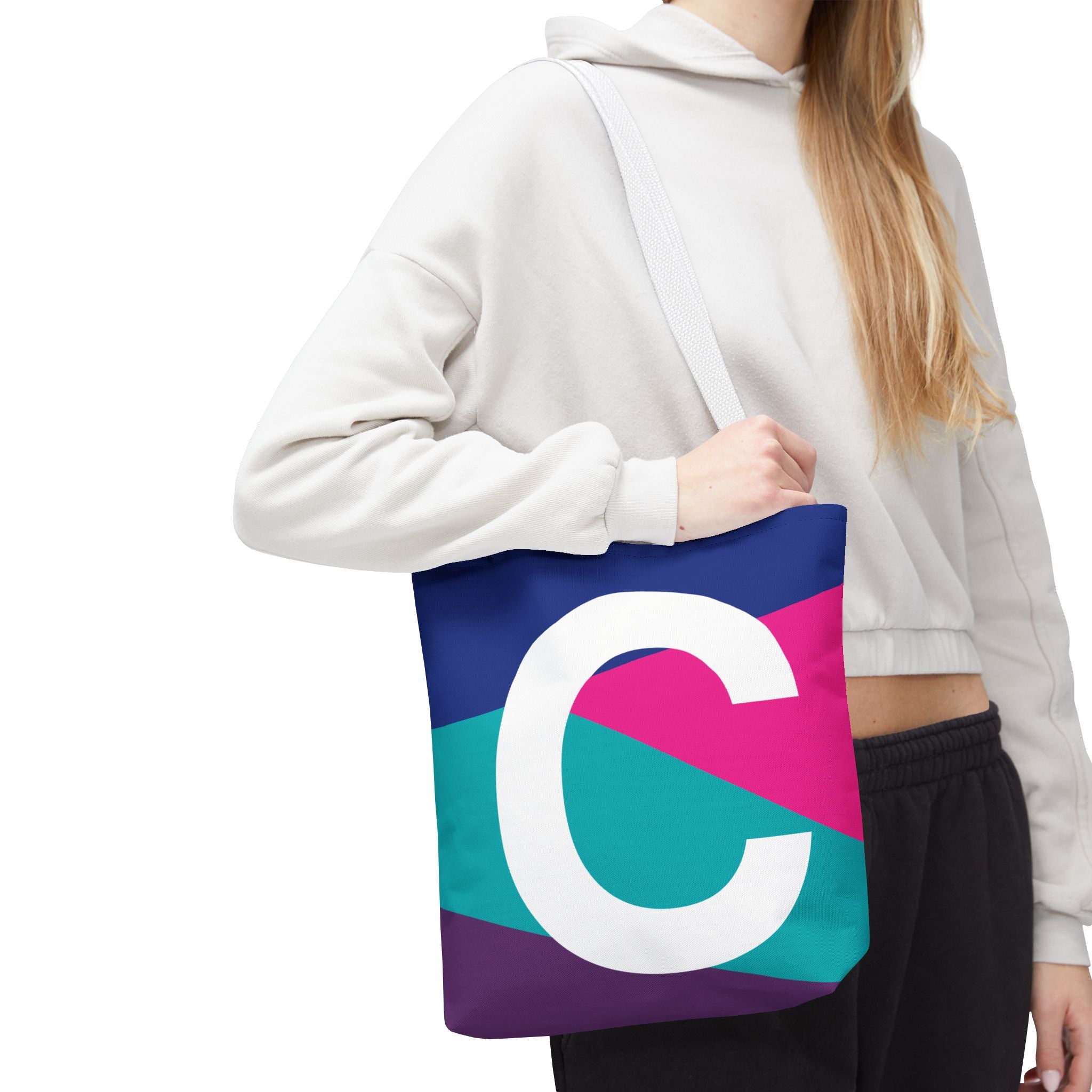 Monogram 'C' Colorblock Tote Bag — Personalized Initial C Shoulder Tote