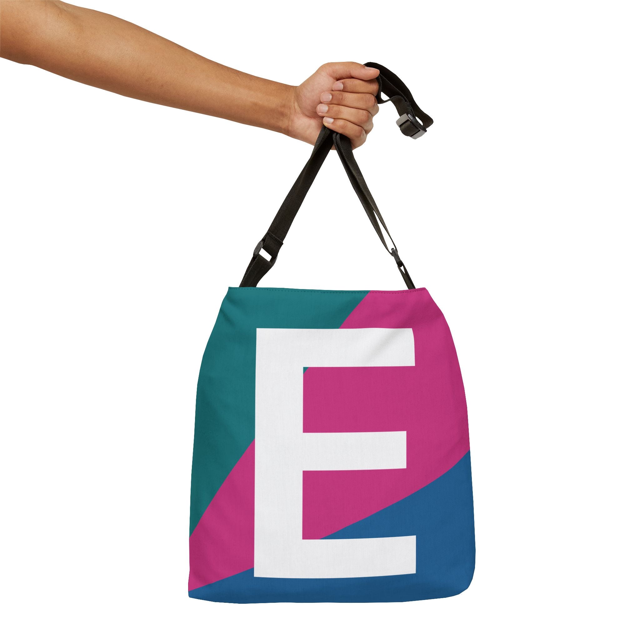 Initial Letter 'E' Colorblock Adjustable Tote Bag — Monogram Alphabet Shoulder Bag