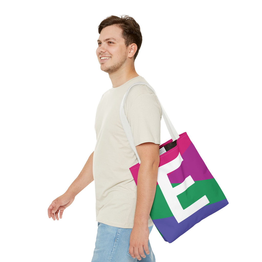 Monogram 'E' Colorblock Tote Bag — Personalized Initial E Shoulder Tote