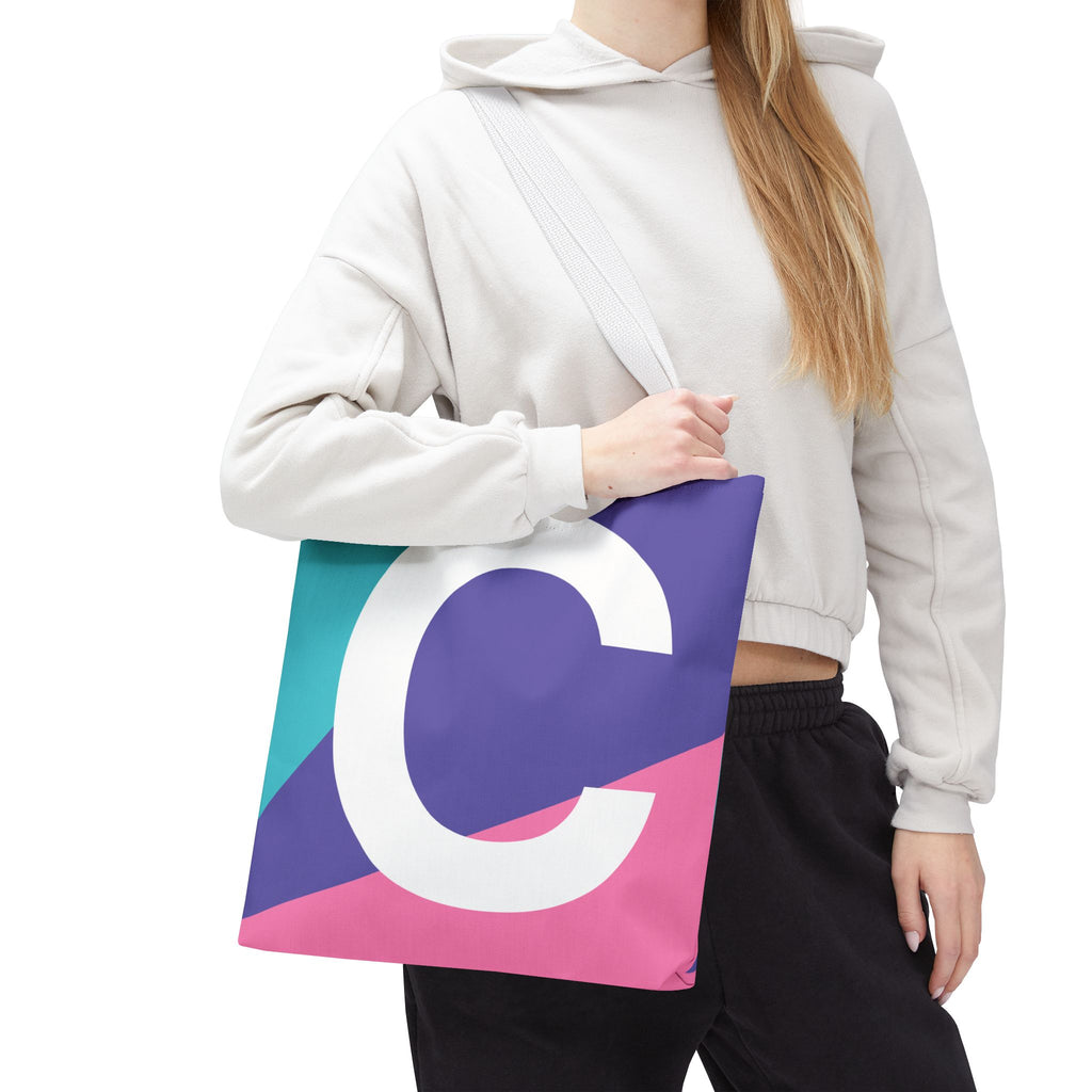Monogram 'C' Colorblock Tote Bag — Personalized Initial C Shoulder Tote