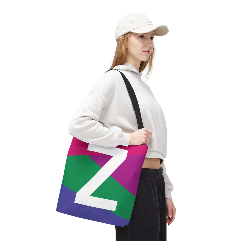 Monogram 'Z' Colorblock Tote Bag — Personalized Initial Z Shoulder Tote