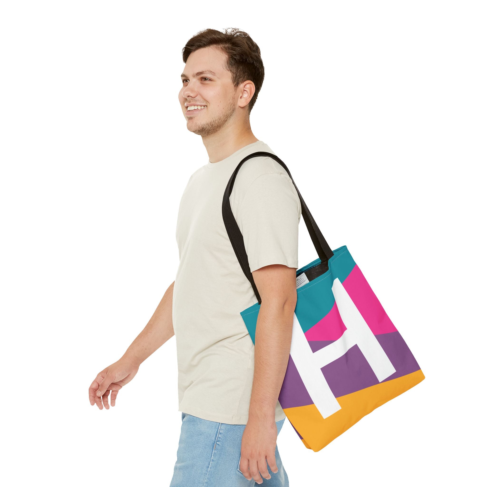 Monogram 'H' Colorblock Tote Bag — Personalized Initial H Shoulder Tote