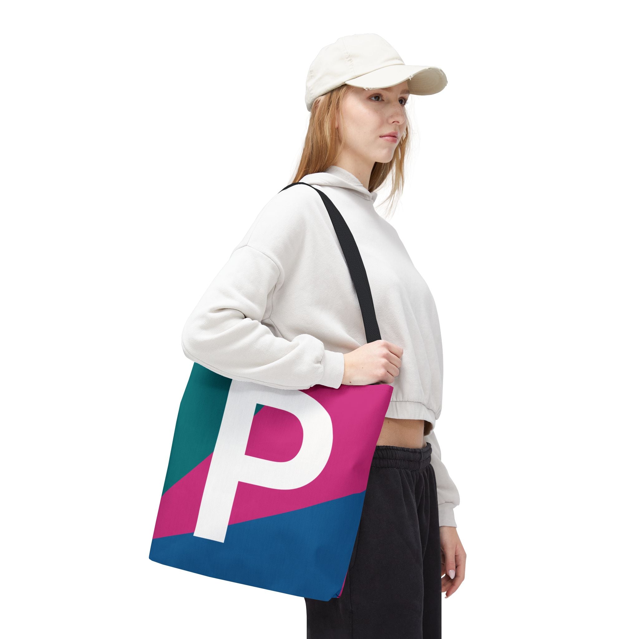 Monogram 'P' Colorblock Tote Bag — Personalized Initial P Shoulder Tote