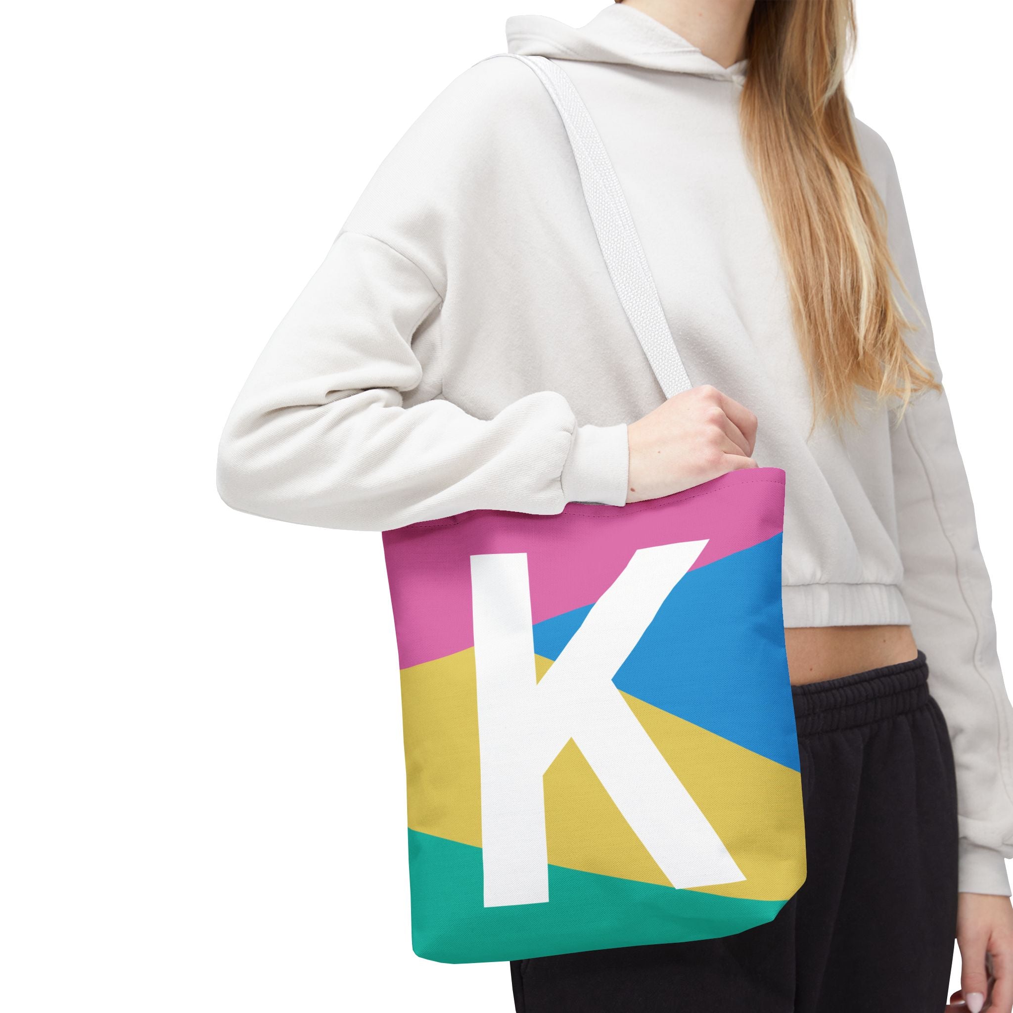 Monogram 'K' Colorblock Tote Bag — Personalized Initial K Shoulder Tote