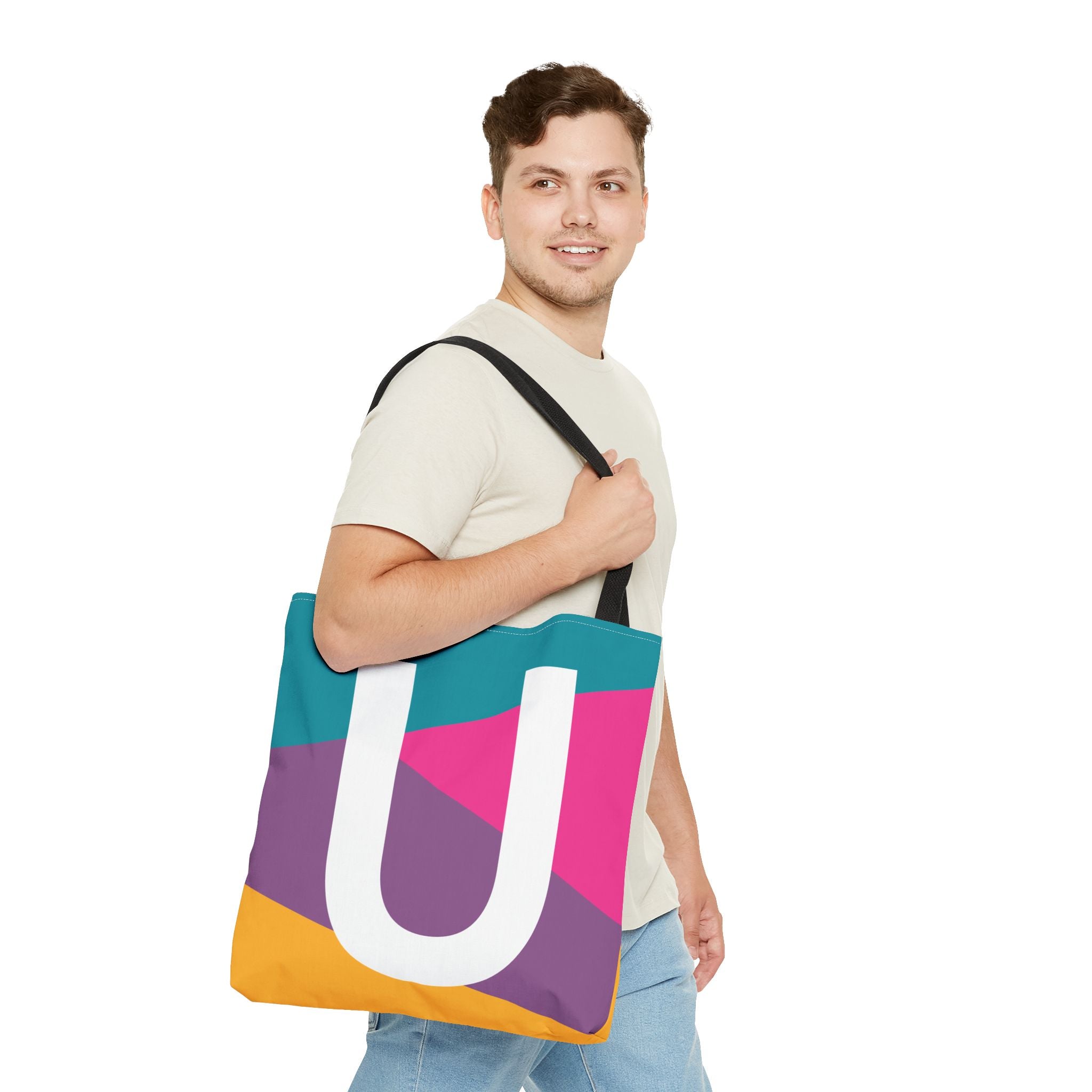 Monogram 'U' Colorblock Tote Bag — Personalized Initial U Shoulder Tote