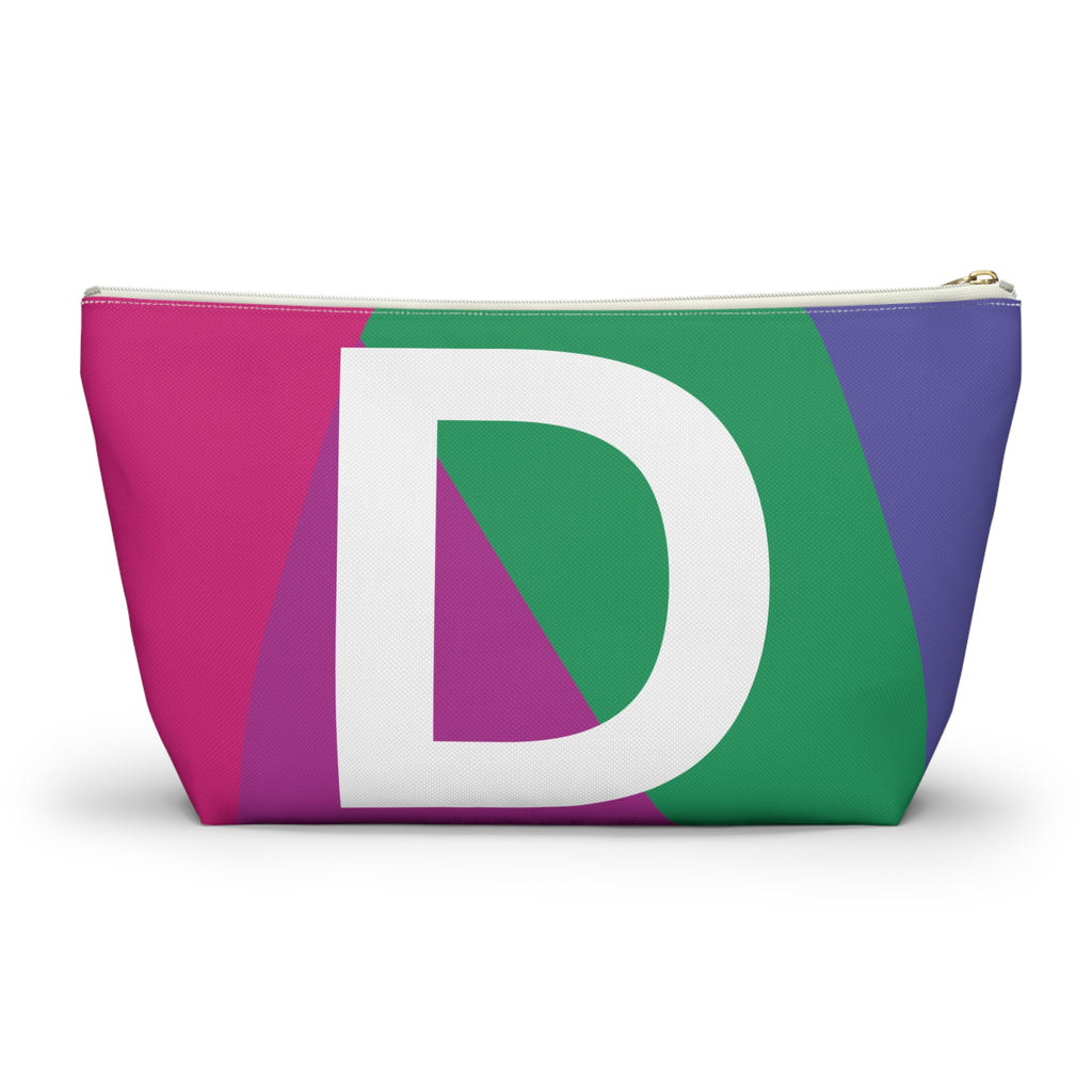 Initials Colorblock Accessory Pouch — Monogram D T-Bottom Cosmetic Bag