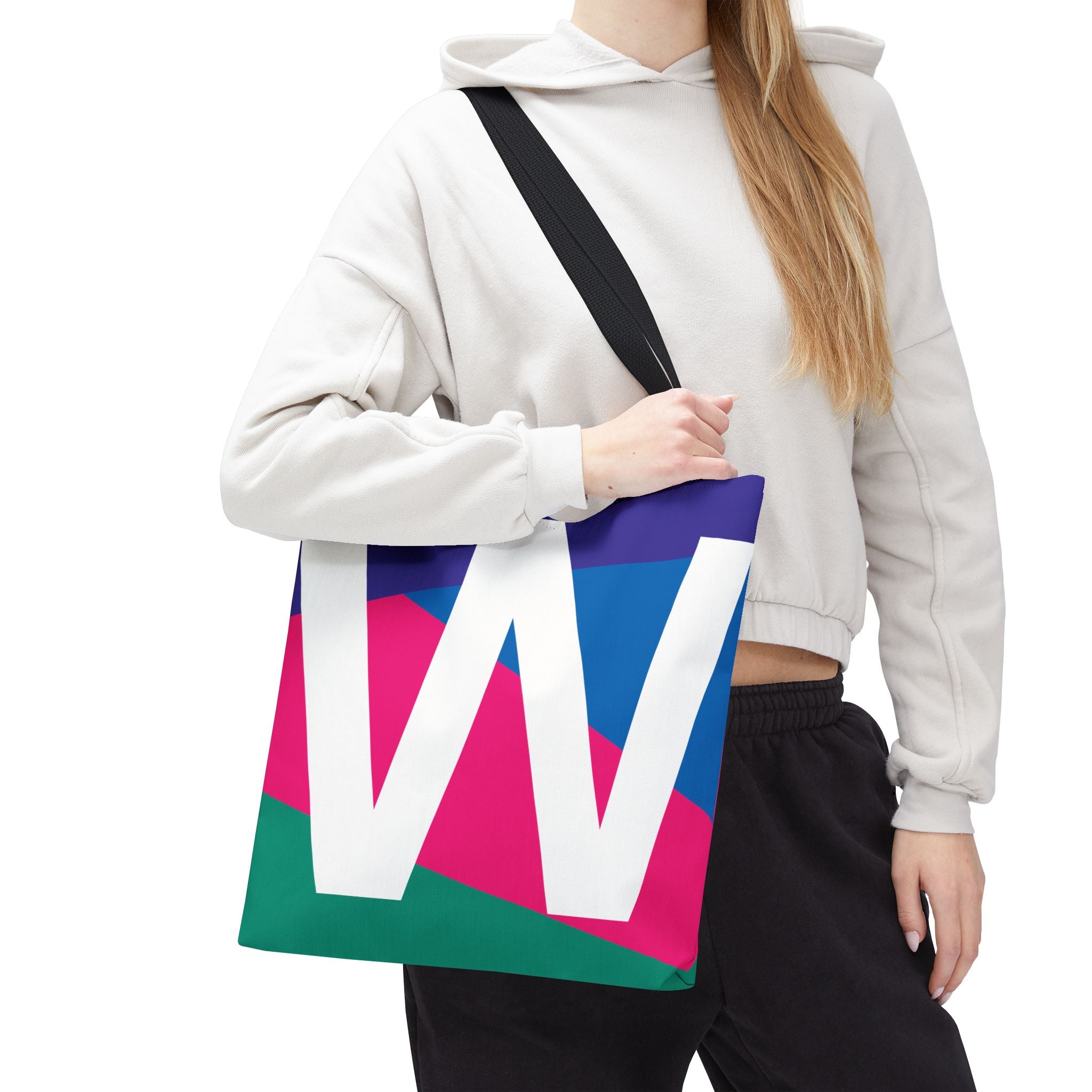 Monogram 'W' Colorblock Tote Bag — Personalized Initial W Shoulder Tote