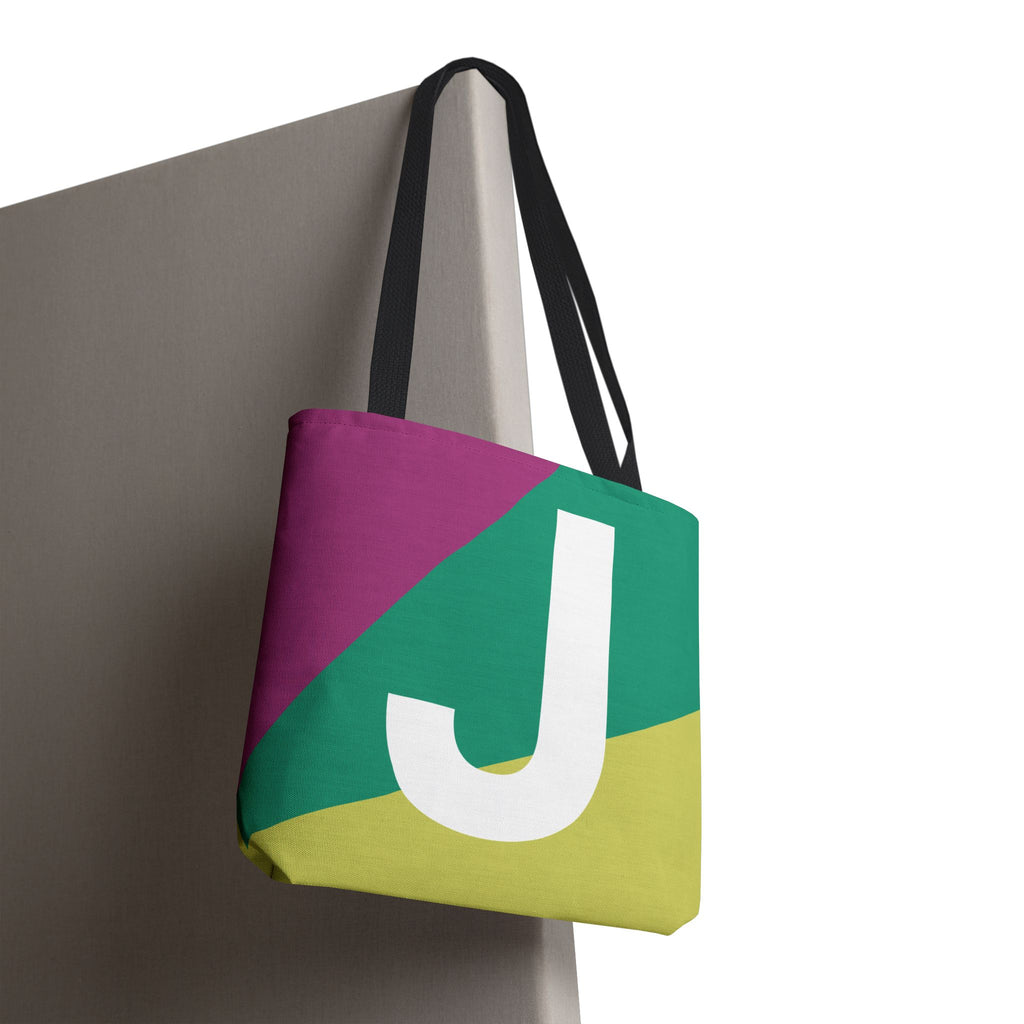 Monogram 'J' Colorblock Tote Bag — Personalized Initial J Shoulder Tote