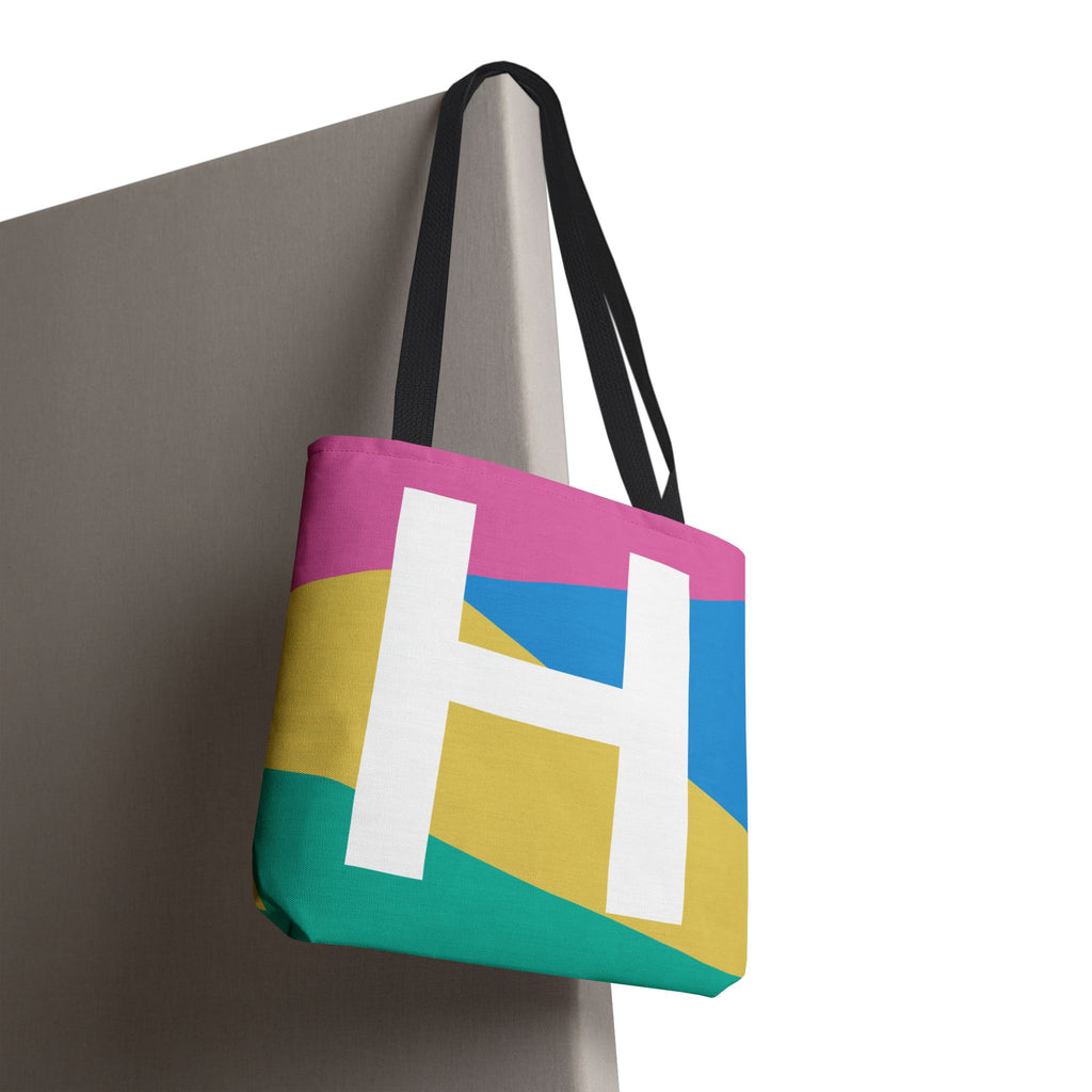 Monogram 'H' Colorblock Tote Bag — Personalized Initial H Shoulder Tote